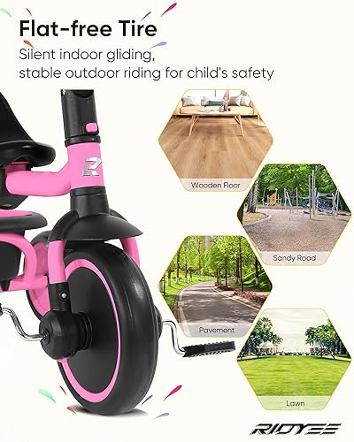 Miniatura 5 de Triciclo para niños de 18 meses a 5 años, triciclos plegables para niños de 3 a 5 años, triciclo para niños con asiento ergonómico ajustable y cesta