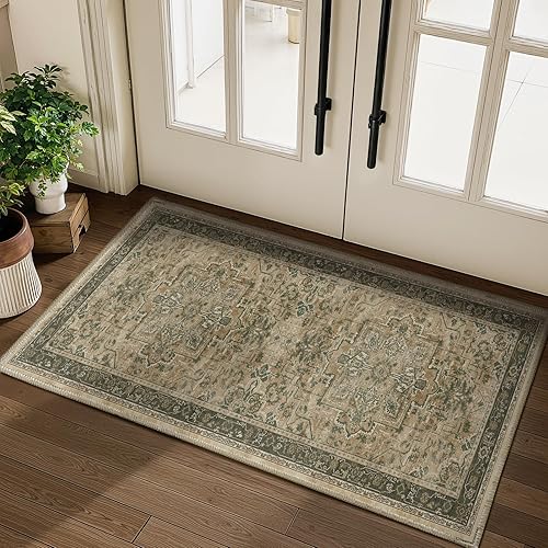 Miniatura 74 de Alfombras Redondas Beige de 4 pies, Alfombra Circular Pequeña Antideslizante Lavable de Pelo Bajo y Fina para Entrada, Cocina, Comedor, Alfombra