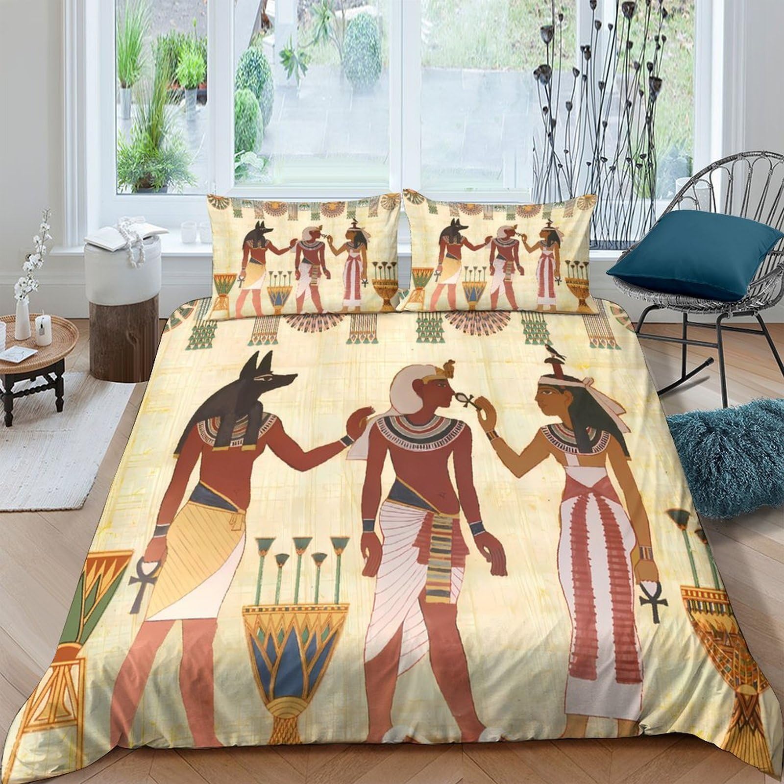 Ctjqhvkz Style-9 3D Printed Egyptian Gods Fitted Sheet Microfiber Soft Breathable Ancient Pharaohs Bed Cover For Bedroom Dorm Decor Single（135X200cm）