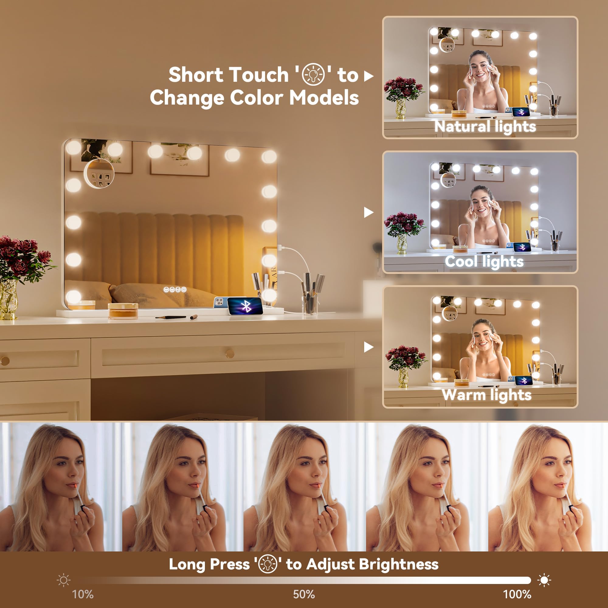 Hasipu LED Makeup Mirror with Bluetooth Speaker and Magnification