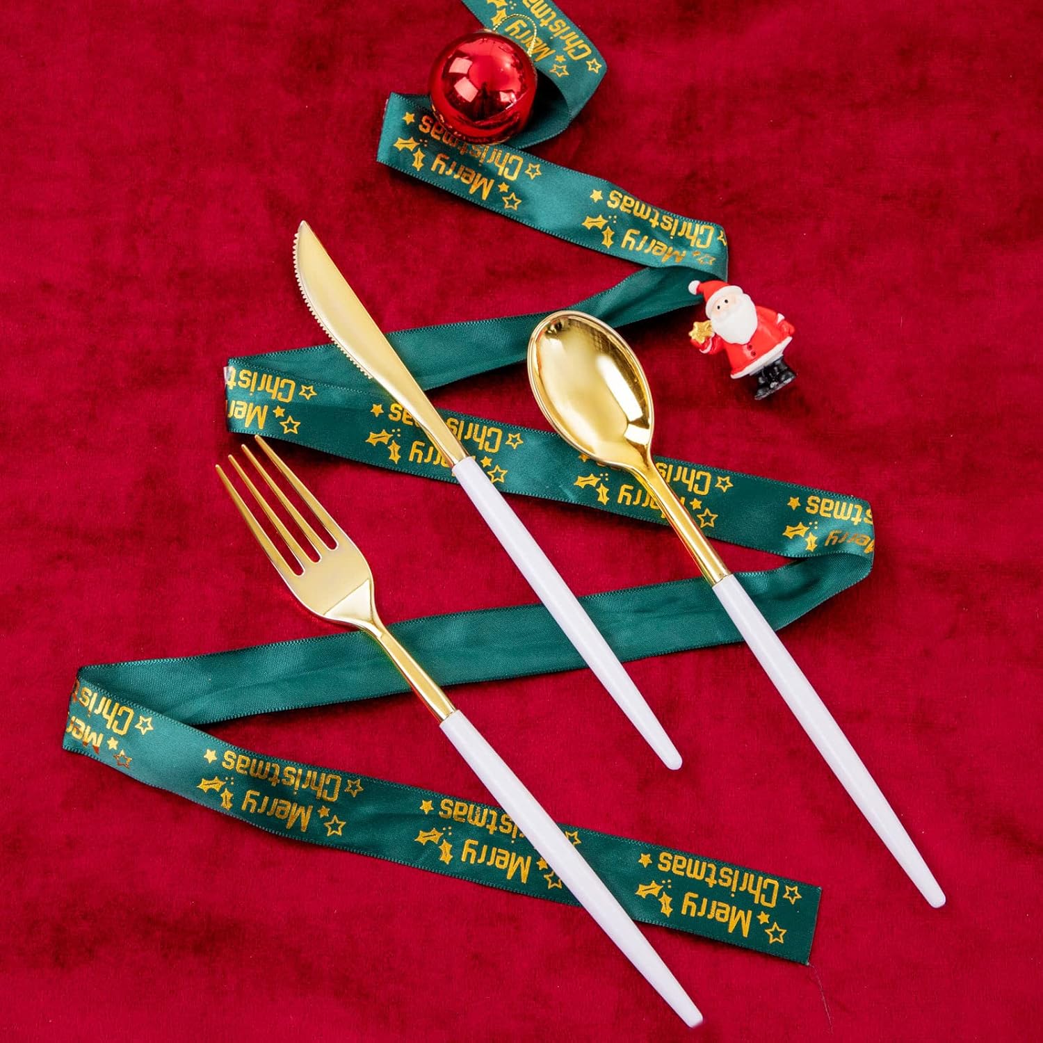 supernal 180pcs Elegant Disposable Dinnerware Set with White-Gold Knives/Forks/Spoons, GoldRim Clear Tumblers, Premium Plastic Tableware for 30 Guests,Plastic Plates, Gold Plastic Cutlery