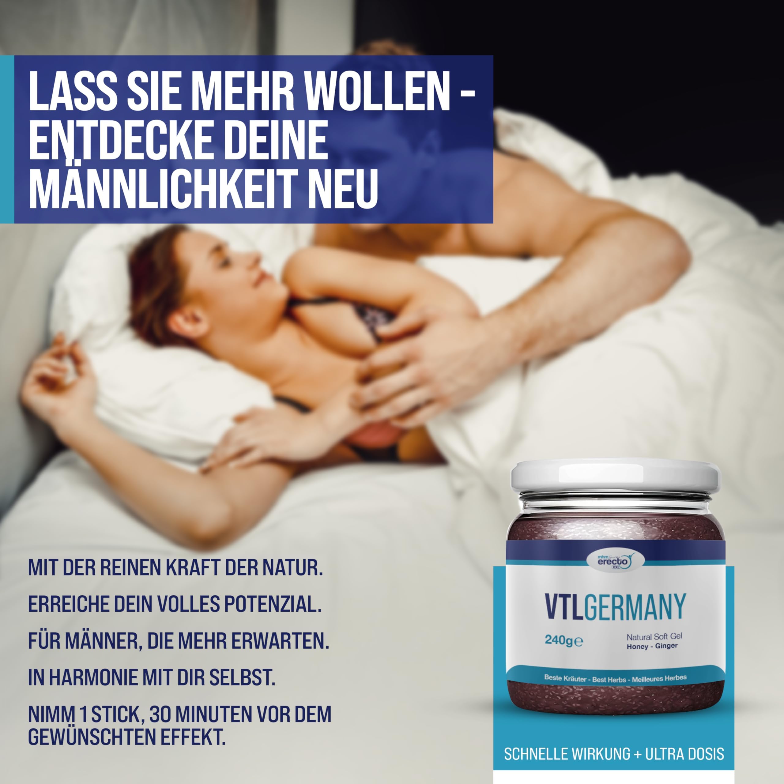 VTL Germany 240g Glas, Sehr Stark für aktive Männer, HOCHDOSIERT Maca und Tribulus Herbal Gel Supplement - 1 Stück