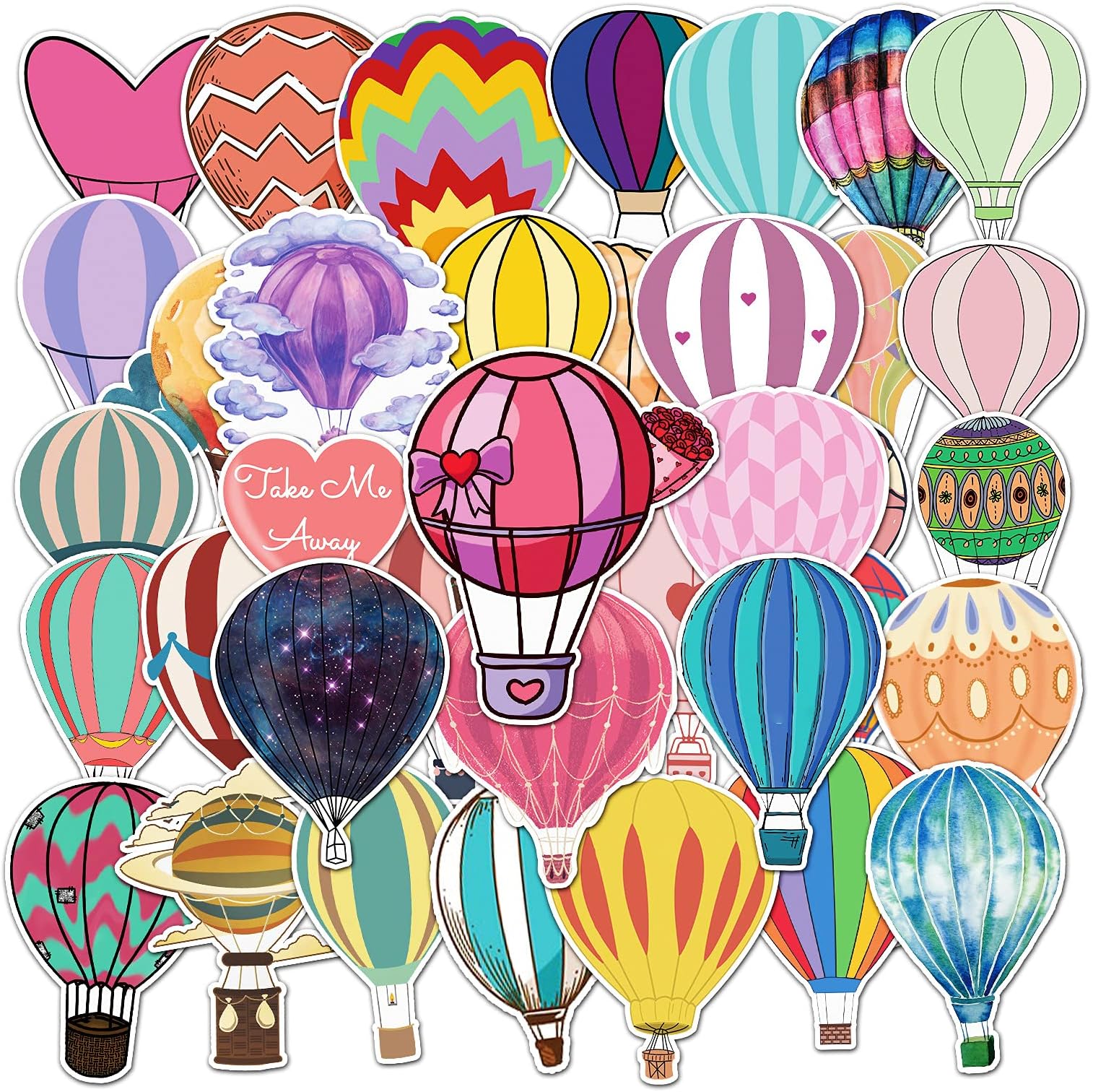 Balloons Stickers for Kids 50 PCS Print Hot Air Balloon Shaped Valentines Gifts Stickers Decals for Decoration Laptops,Guitar,Motorcycle,Skateboard,Luggage,Phone Case