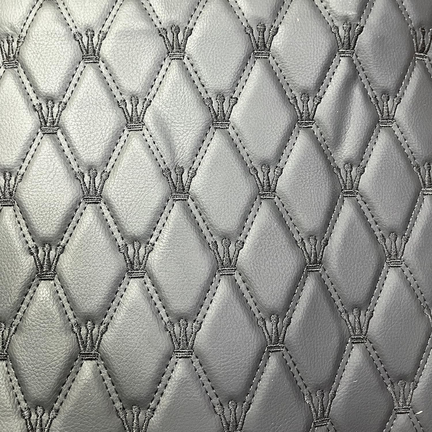 Quilted Foam Vinyl Fabric King Crown Classic Pattern with 0.23" Sponge Backing, 59" W × 39" L Faux Leather Fabric for Car Headliner, Furniture Upholstery, Diamond 2" x 3" (King Crown-Black)