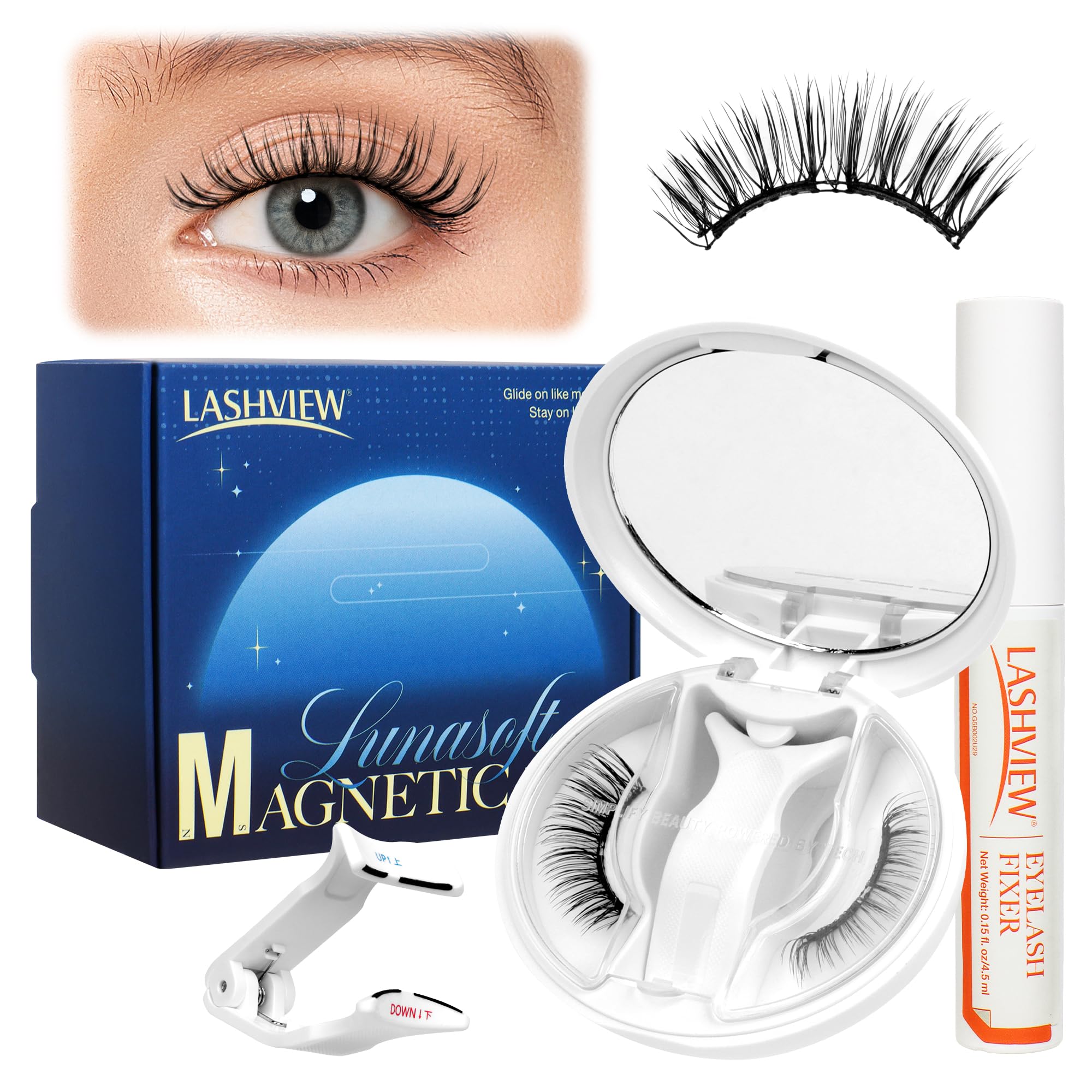 LASHVIEW Magnetic Eyelashes with Applicator Upgrade Soft Magnetic Eyelashes Natural Look Reusable No Glue or Eyeliner Needed Easy to Wear and Remove (