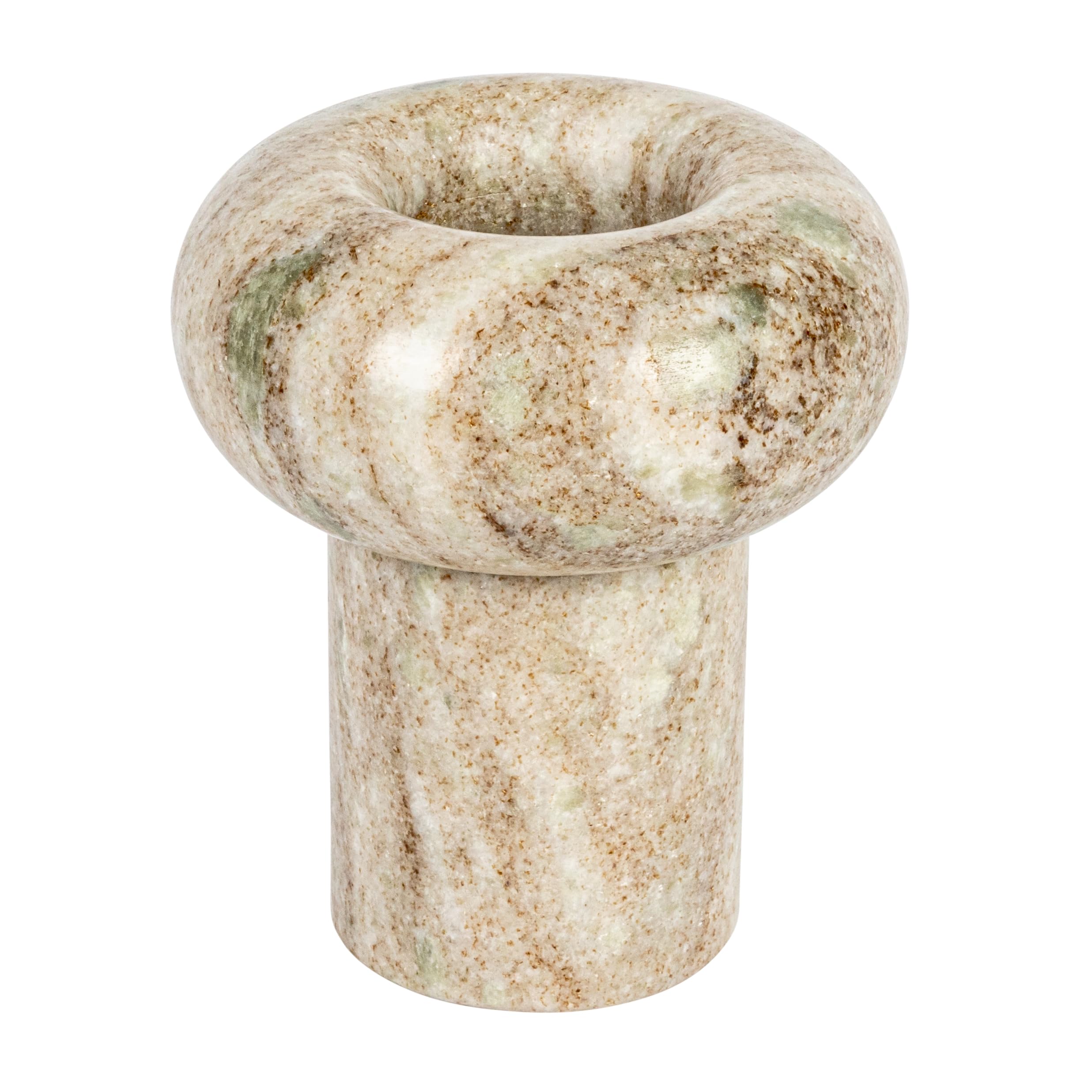 Bloomingville Round Marble, Beige Tealight Holder, 4.0" L x 4.0" W x 4.8" H
