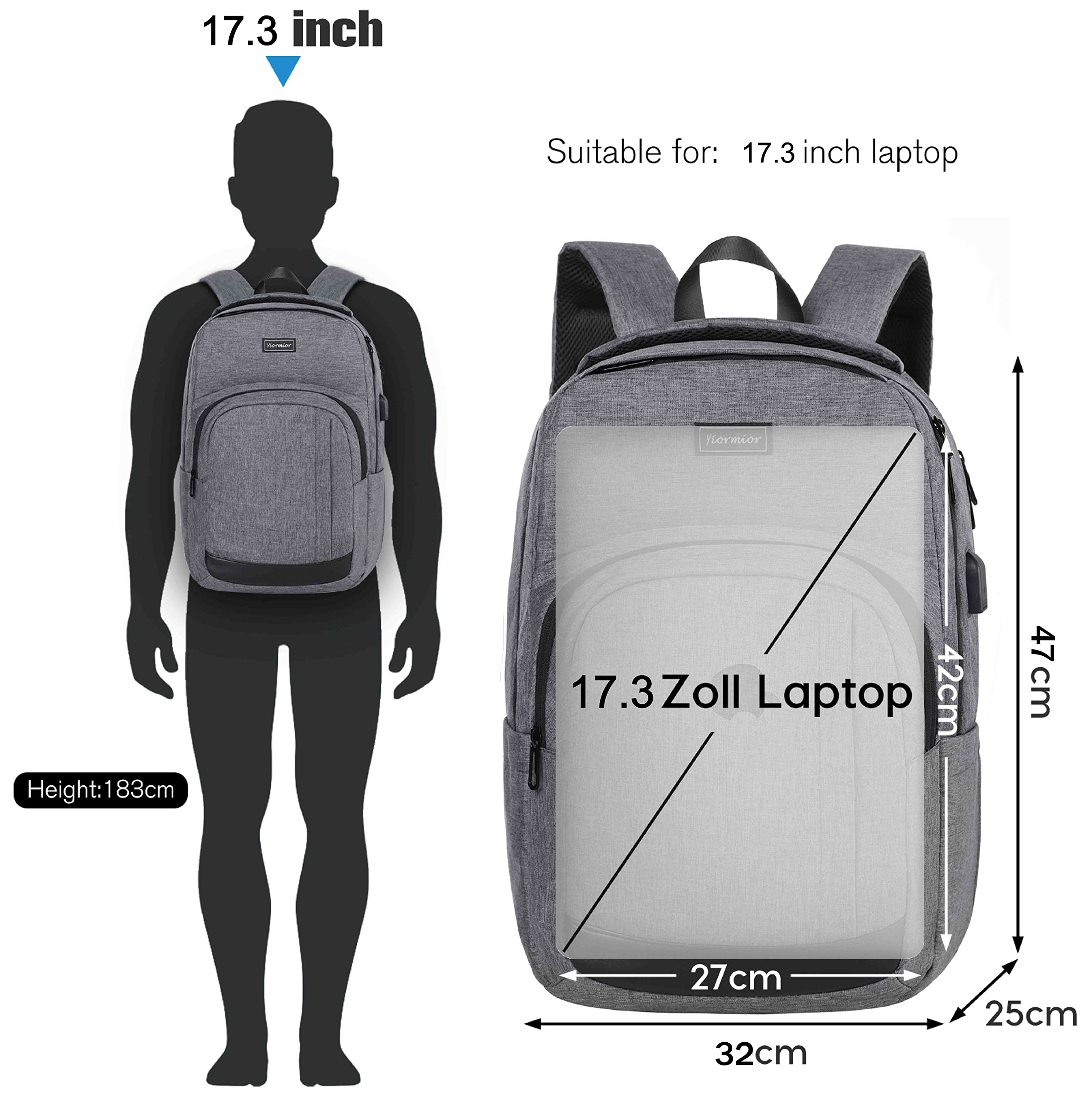 Schulrucksack Jungen Mädchen Teenager, Rucksack Schule Laptop Rucksack für Herren Damen Daypacks für 17.3 Zoll Laptop Business Rucksack mit USB Ladeanschluss 35L
