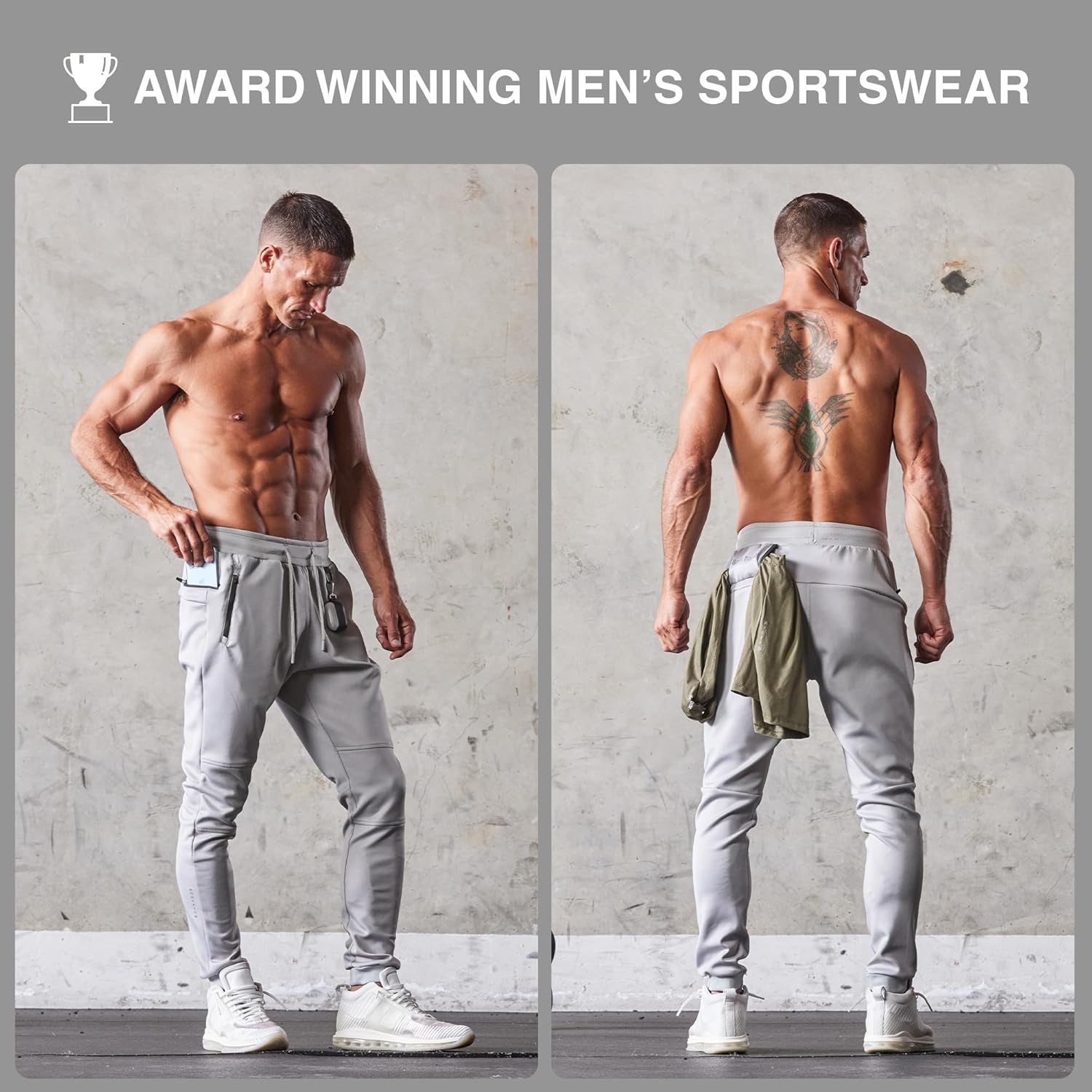 Born Tough Slim-Fit Mens Workout Joggers Pants, Tapered Bodybuilding Gym Joggers, Athletic Running Sweatpants Zipper Pockets - Image 4