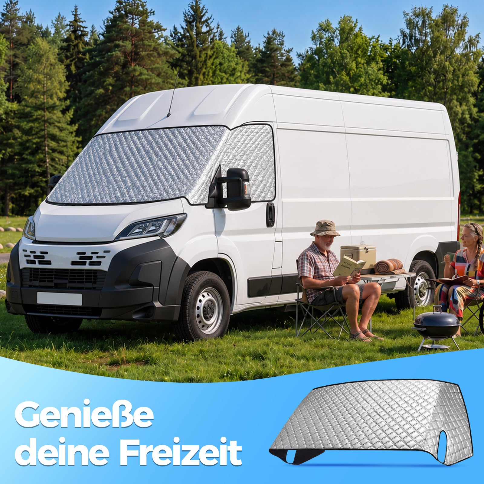 Thermische Fenstermatte Silber Thermische Abdeckung für FIAT Ducato, Citroen Jumper X250/290 von 2006-2025, Wohnmobil Sonnenschutz Frontscheibenabdeckung, Ganzjahresschutz gegen UV, Hitze, Frost