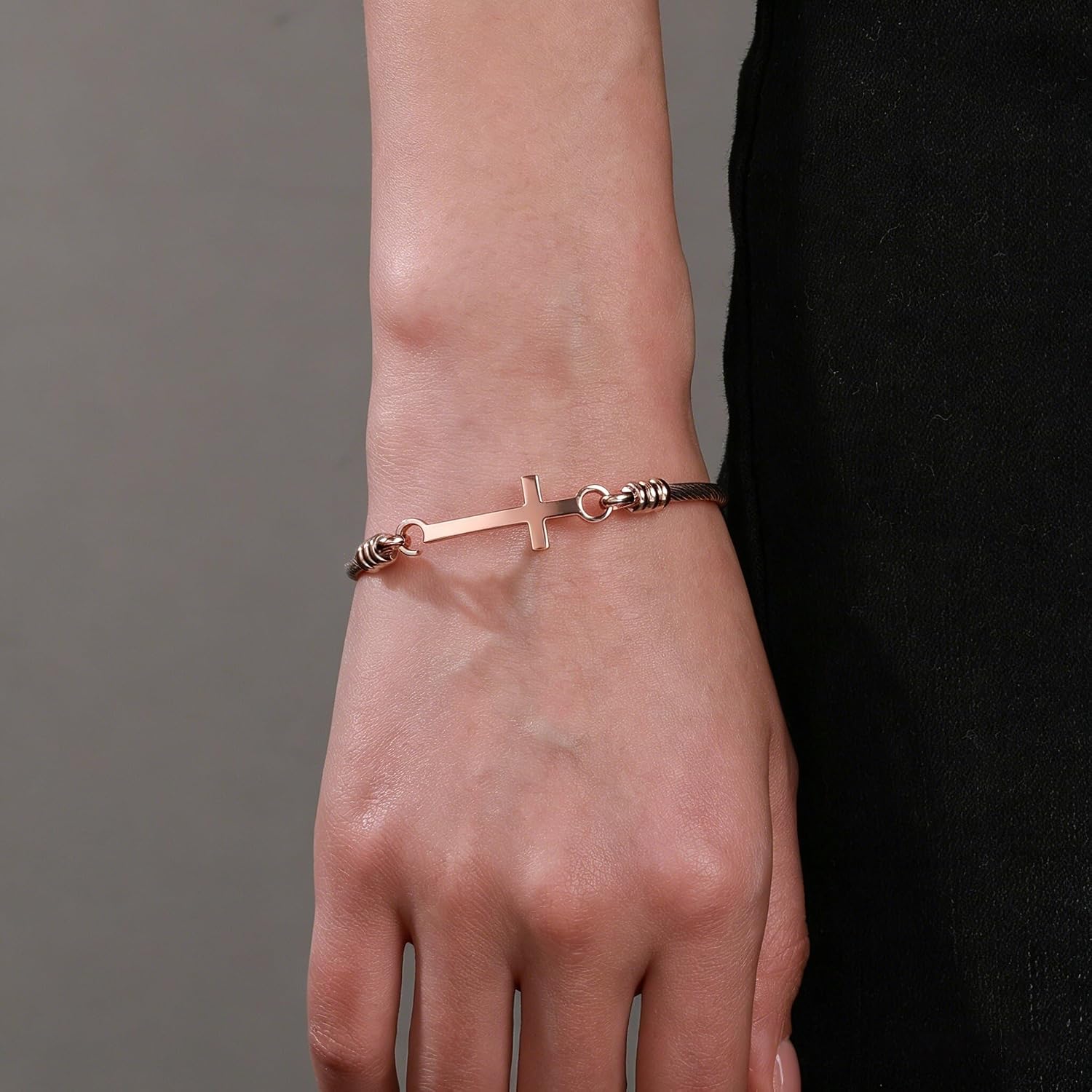 HEYU 18K Gold Plated Christian Cross Bangle Bracelets for Women, Religious Faith Jewelry with Bible Verse Inspirational Message Card, Prayer Bracelet Gifts for Baptism Confirmation Mothers Day Birthday image 5