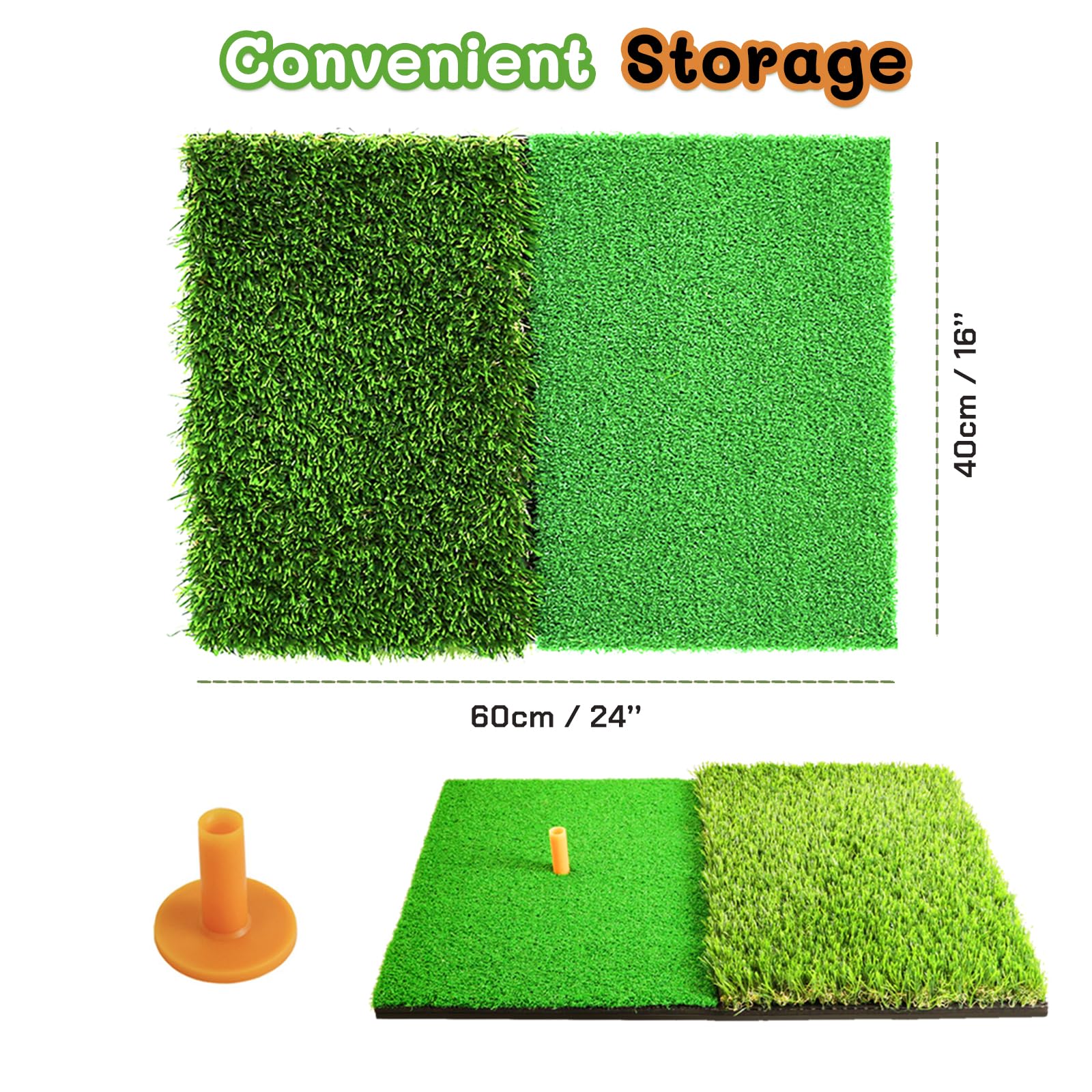 Faltbare Golfschlägermatte mit 2 Rasen, 60 x 40 cm, mit T-Stück für drinnen und draußen