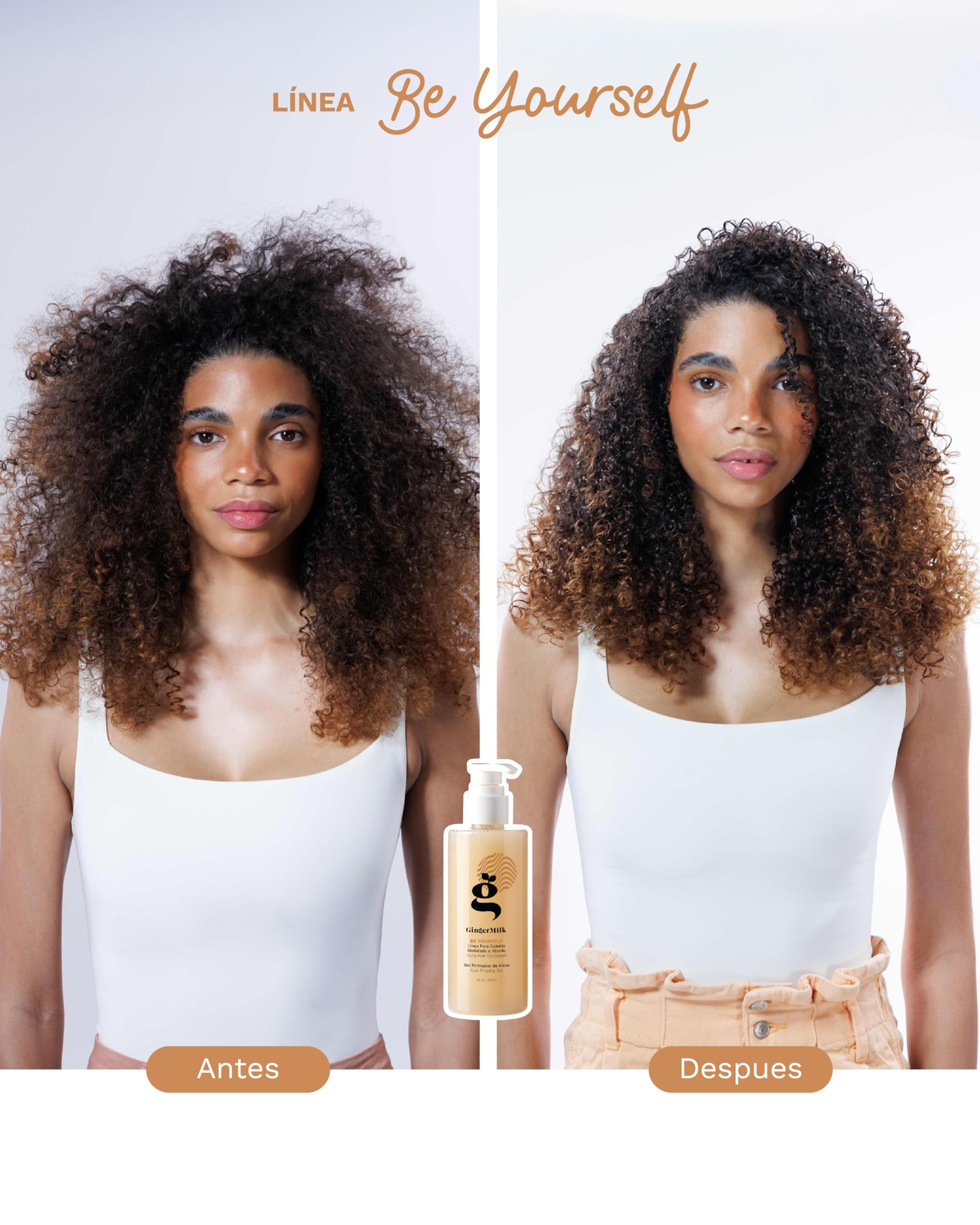 Ginger Milk Rutina Capilar para Rizos Be Yourself, Kit Curly con Shampoo, Mascarilla, Leave-In, Gel Definidor y Aceite para Pelo Rizado y Ondulado