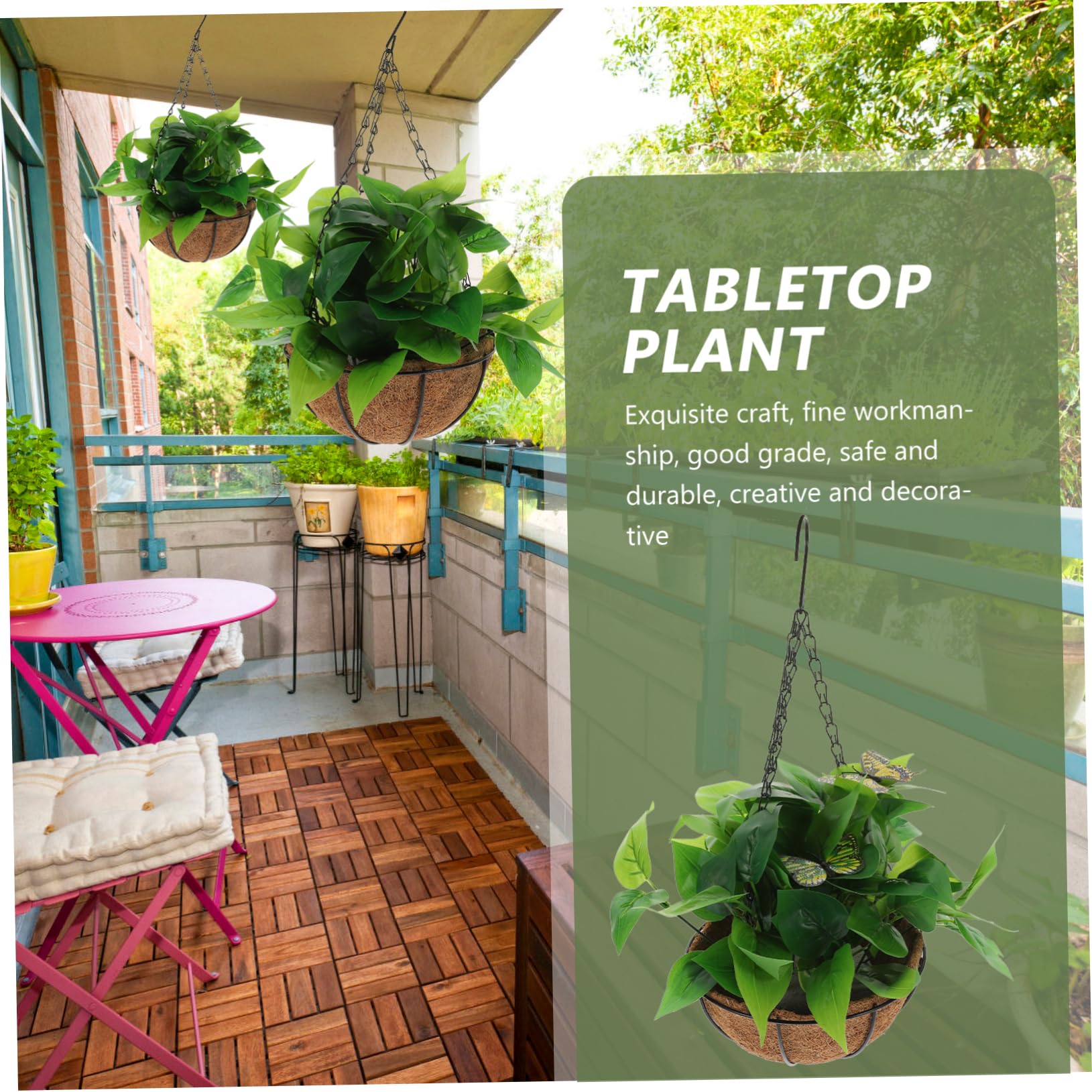 Sosoport Pianta Artificiale Epipremnum Aureum con Cestino 1 Pz | Decorazione Pendente per Librerie Ufficio e Giardino, Materiali Ferro Plastica Palma Spugna, Stile Vivido