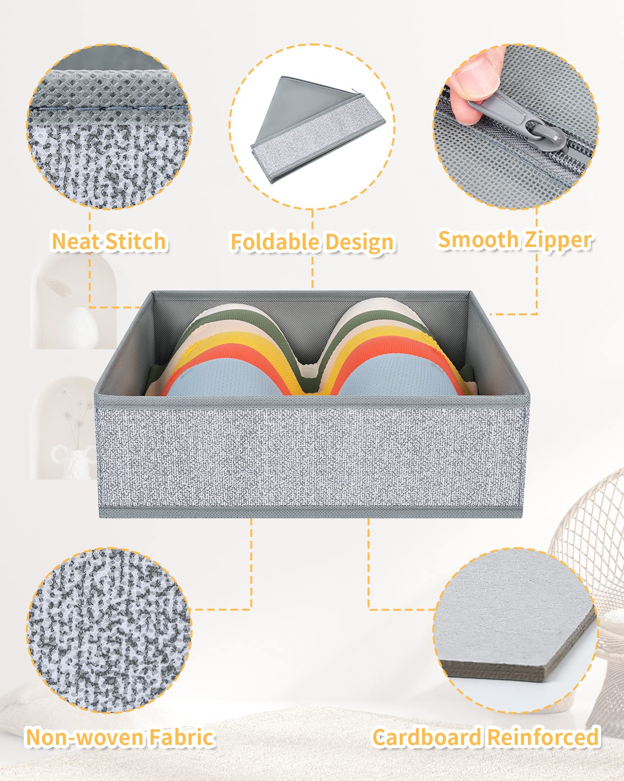 DIMJ Organizer Cassetti, 12 Pcs Non Tessuto Cassetto Organizer, Divisori per Cassetti, Scatola di Immagazzinaggio Pieghevole, Texture Grigio Chiaro
