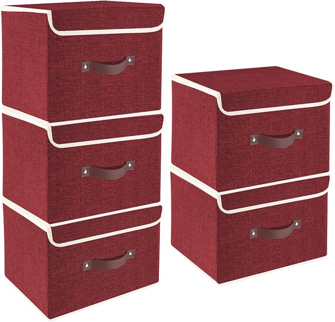 Green TYEERS Collapsible Storage Boxes, Washable Fabric Storage Bins with Lids, 14.9x9.8x9.8 inches, 2 Pack, Green
