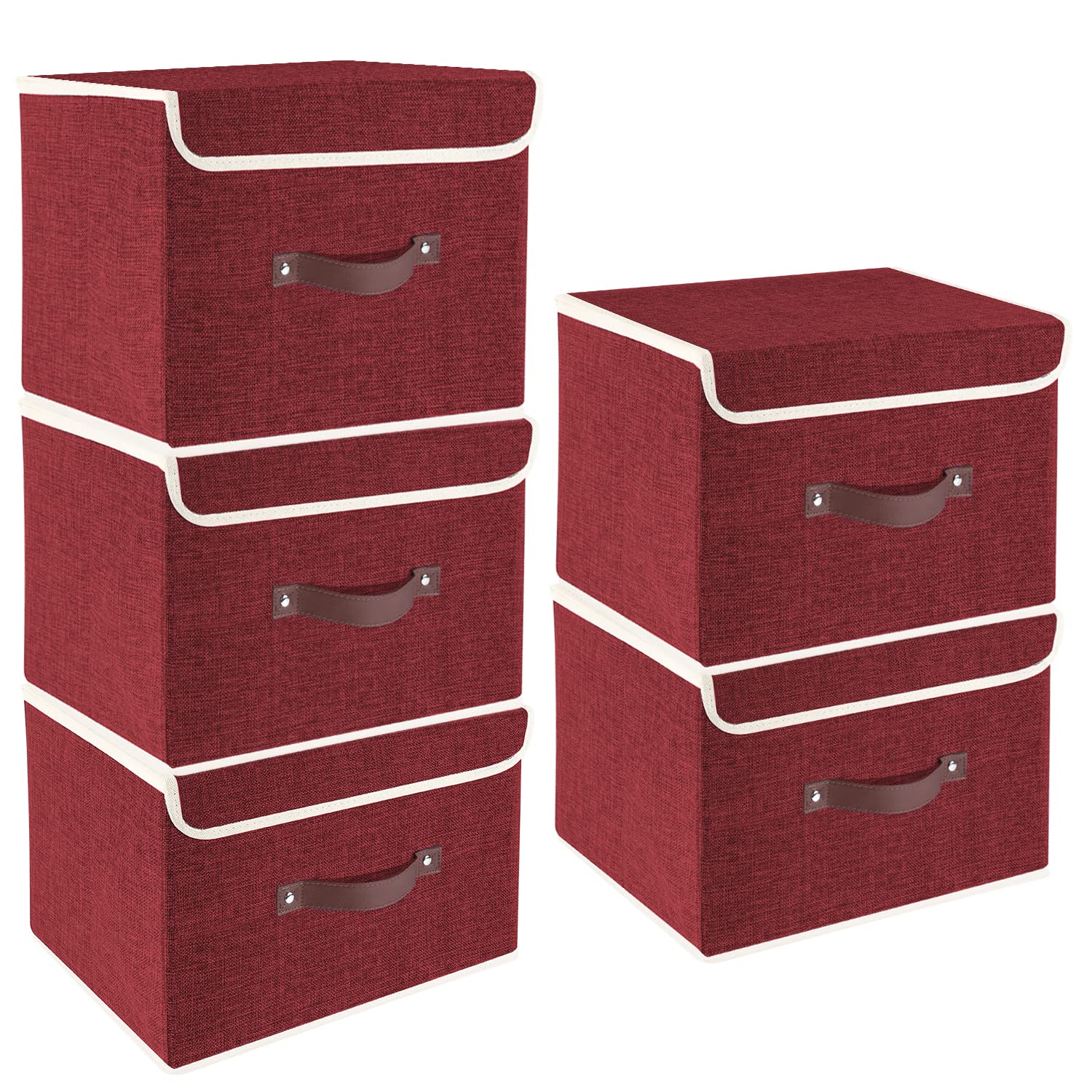 TYEERS Foldable Storage Boxes with Lids 5 Pack Fabric Storage Bins with Lids, Closet Organizers for Clothes Storage, Room Organization, Office Storage