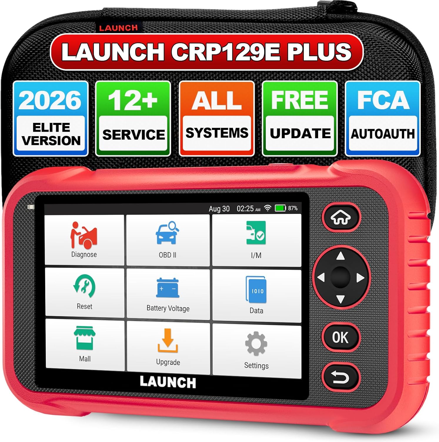 LAUNCH CRP129E Plus OBD2 Scanner, All-in-ONE Full System Diagnostic Scan Tool, Lifetime Free Update, 12 Reset Oil/TPMS/EPB/SAS/BMS/Throttle Reset, Injector Coding, FCA AutoAuth, Battery Test,Auto VIN
