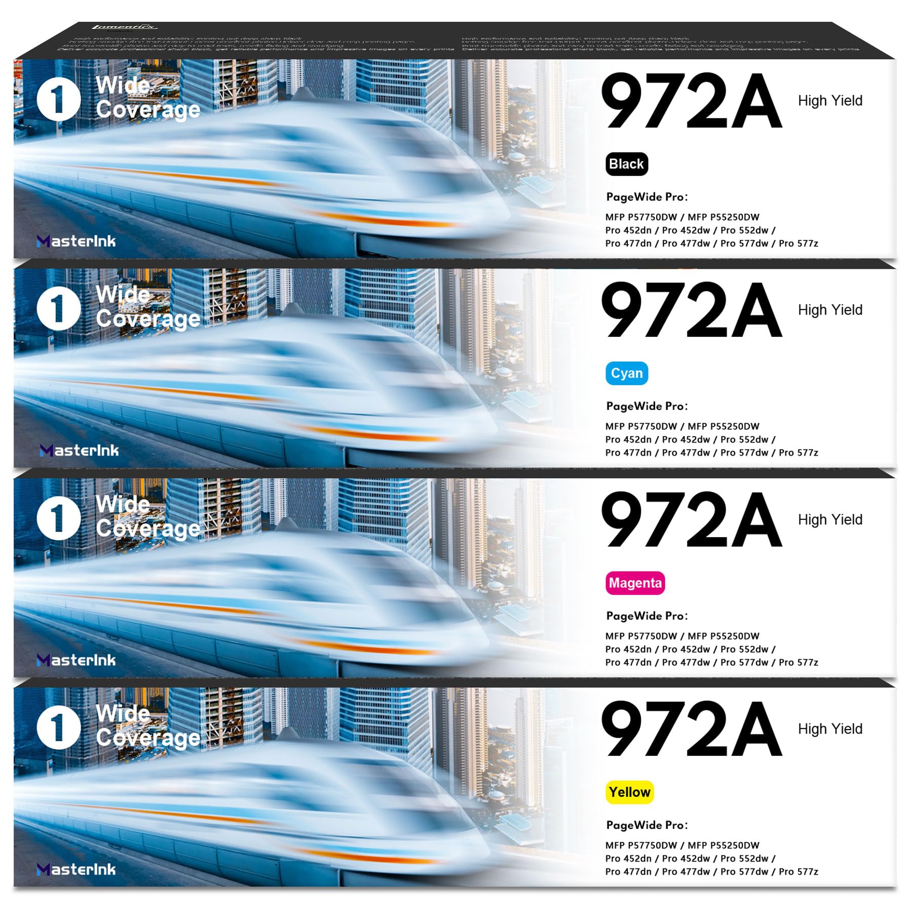 972A 972 Ink Cartridges (4-Pack, Black/Cyan/Magenta/Yellow) Compatible 972A 972 Ink Cartridges Replacement for HP Pagewide MFP P57750DW Pro 477dw