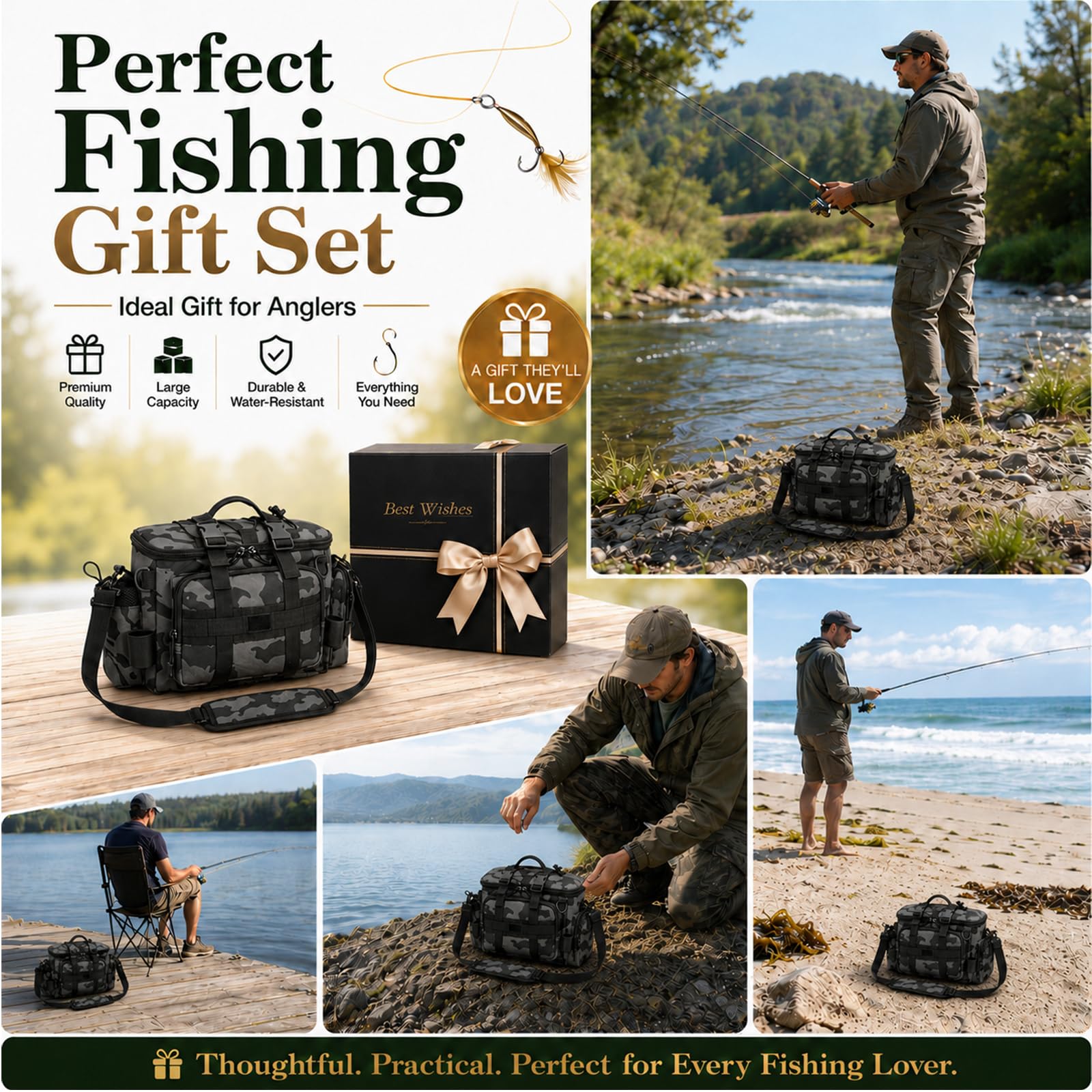QKTYB Kit Pesca Completo 111 Pezzi con Borsa da Pesca, 107 Esche Artificiali e Accessori, Pinza da Pesca, Slamatore, Pinza Blocca Pesce, Set Pesca per Luccio Persico Trota