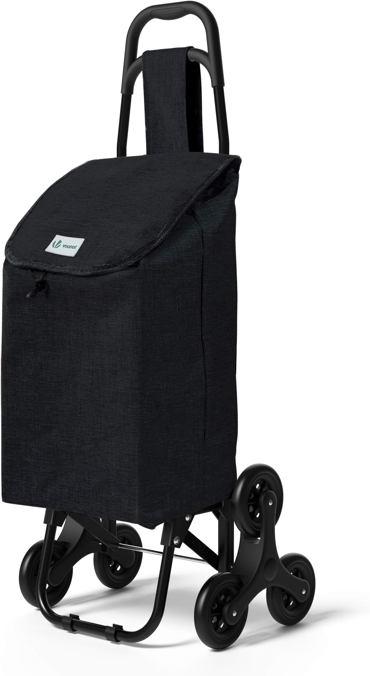 Folding Shopping Trolley on 6 Wheels, Stair Climbing Shopping Cart, Grocery Trolley, Oxford Black