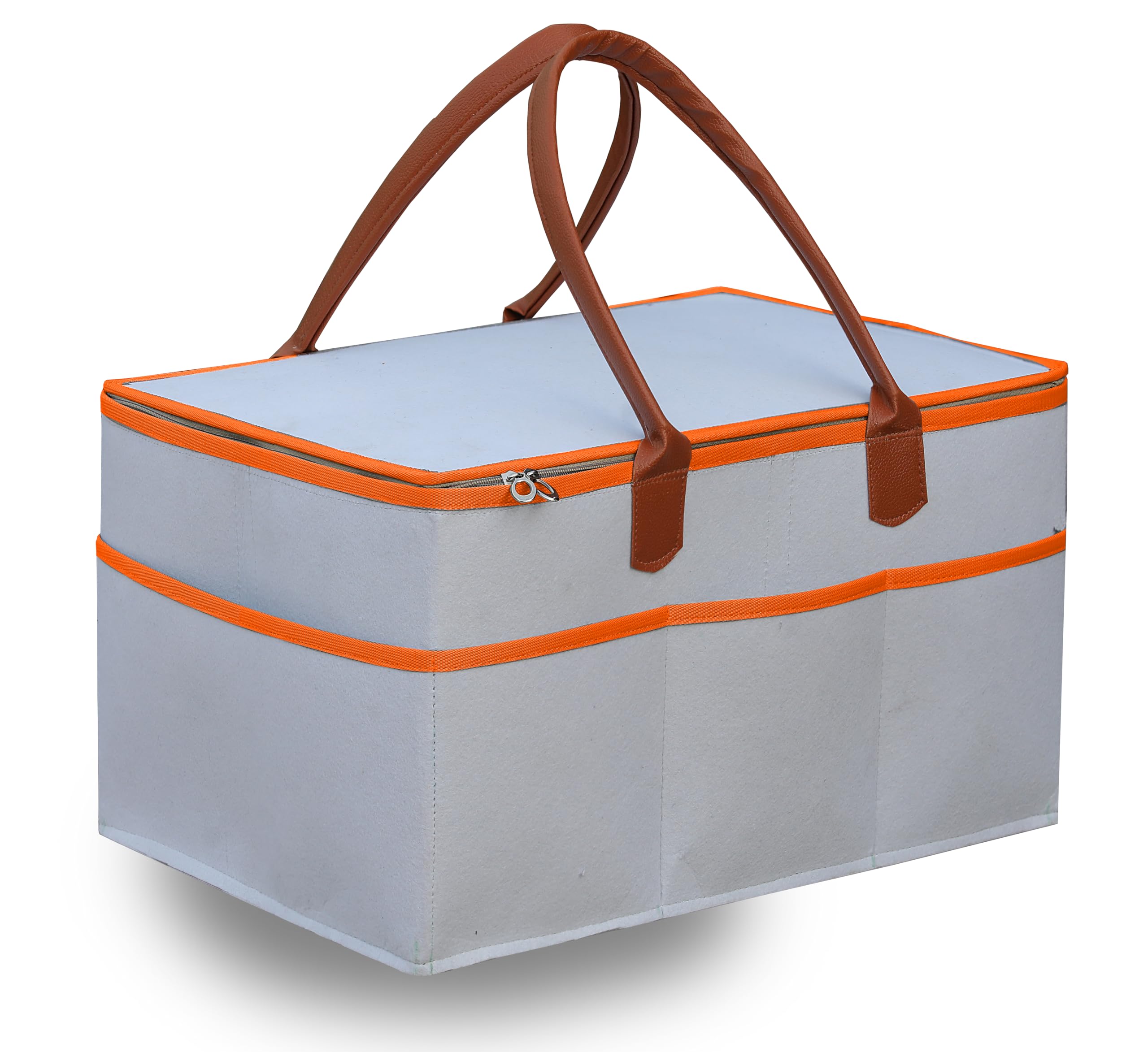 GREEN DECOR-Non Woven Fabric Diaper Caddy Bag with Handles & Zip Lock for Smart Mothers Baby Diaper Caddy Wipes Felt Storage Organizers,Foldable & Portable(White&Tan&Orange-15X10X8 Inch)-image-21