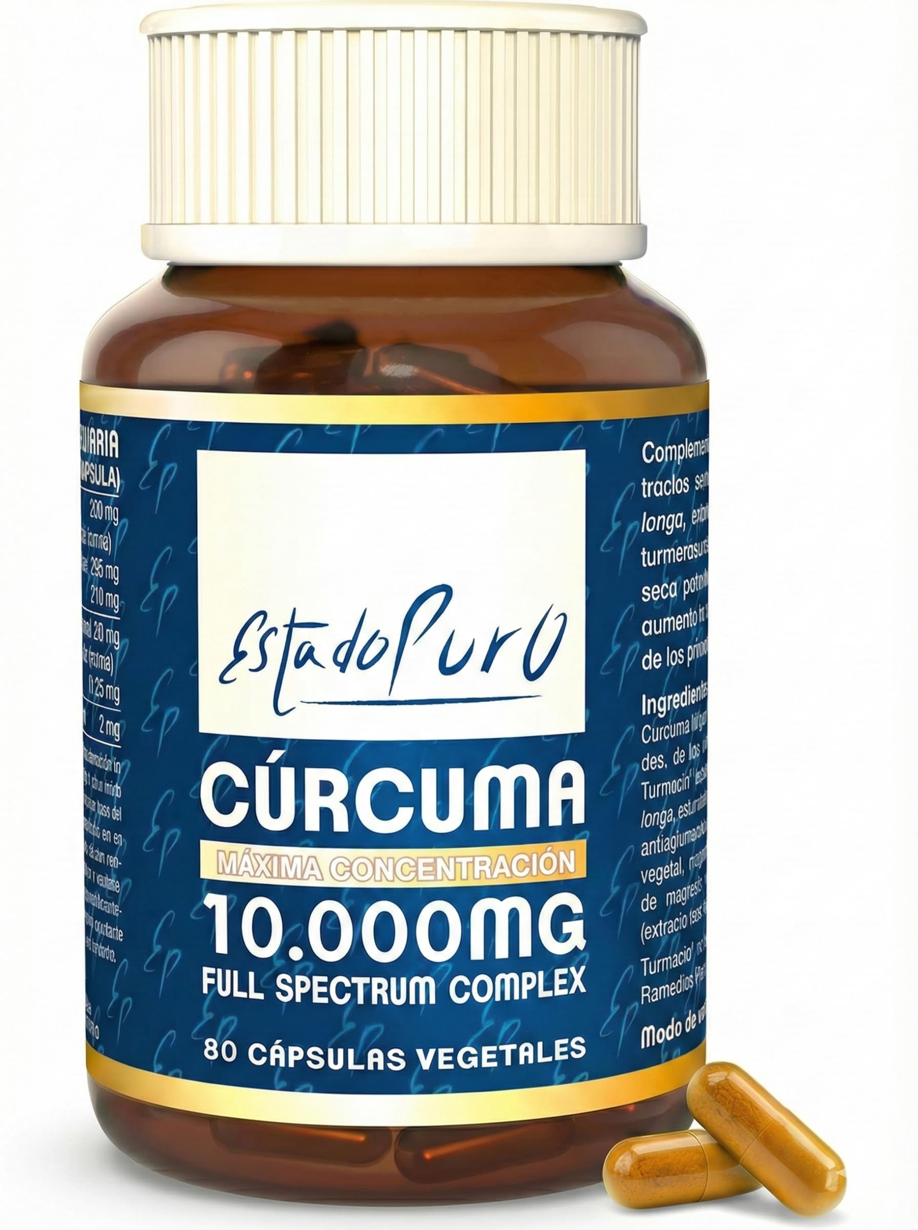 Estado Puro Cúrcuma 80 Cápsulas | Con Pimienta Negra | Alta Potencia 10.000 mg | Turmeric Complex con 3 Tipos de Curcumina | Tongil (1)