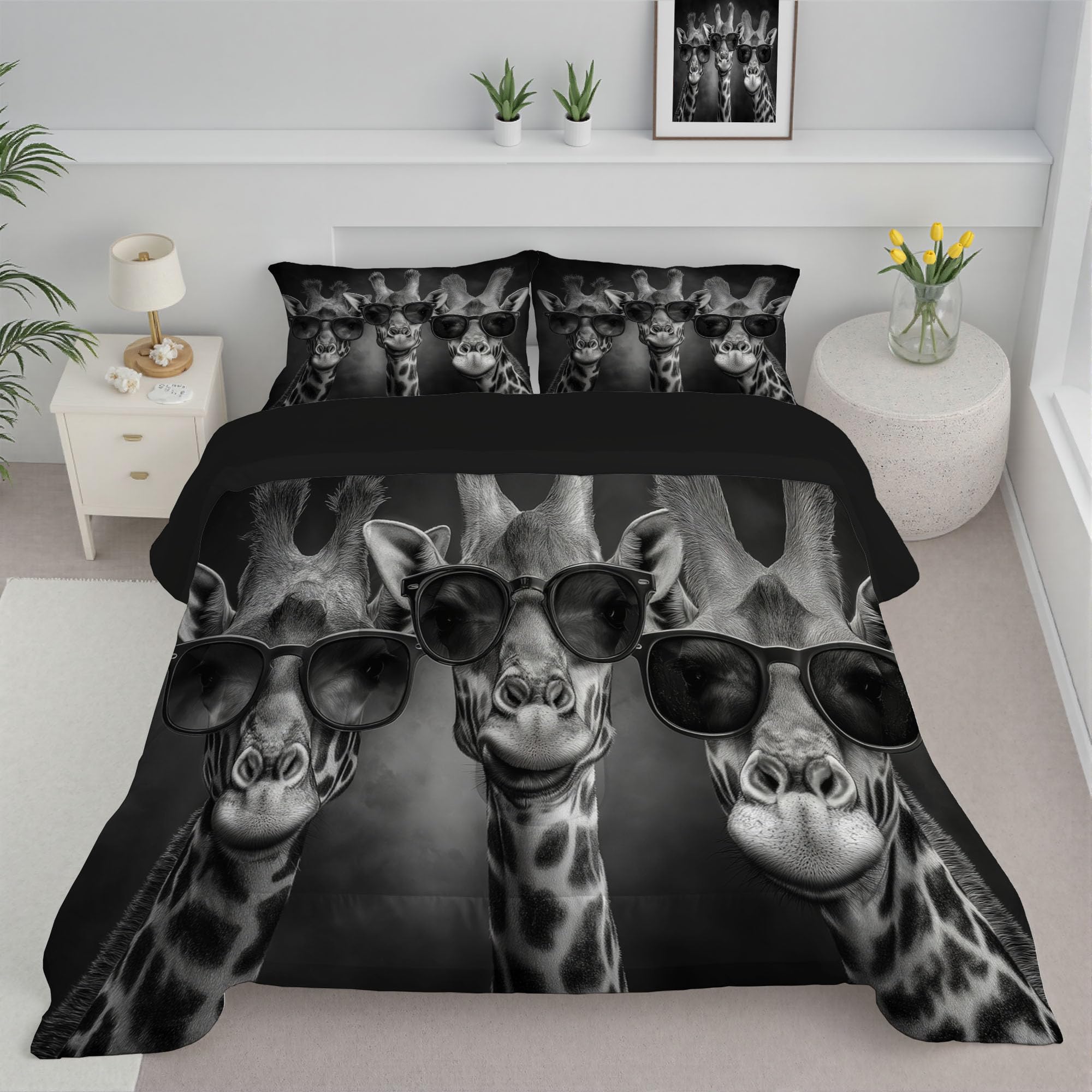 Edredon Cama 90 Gafas Sol Jirafa Estampado Infantil, Edredón Nórdico 4 Estaciones 140x200cm, Colcha Transpirable De Microfibra Lavable Humor Animales, 1 Fundas De Almohada