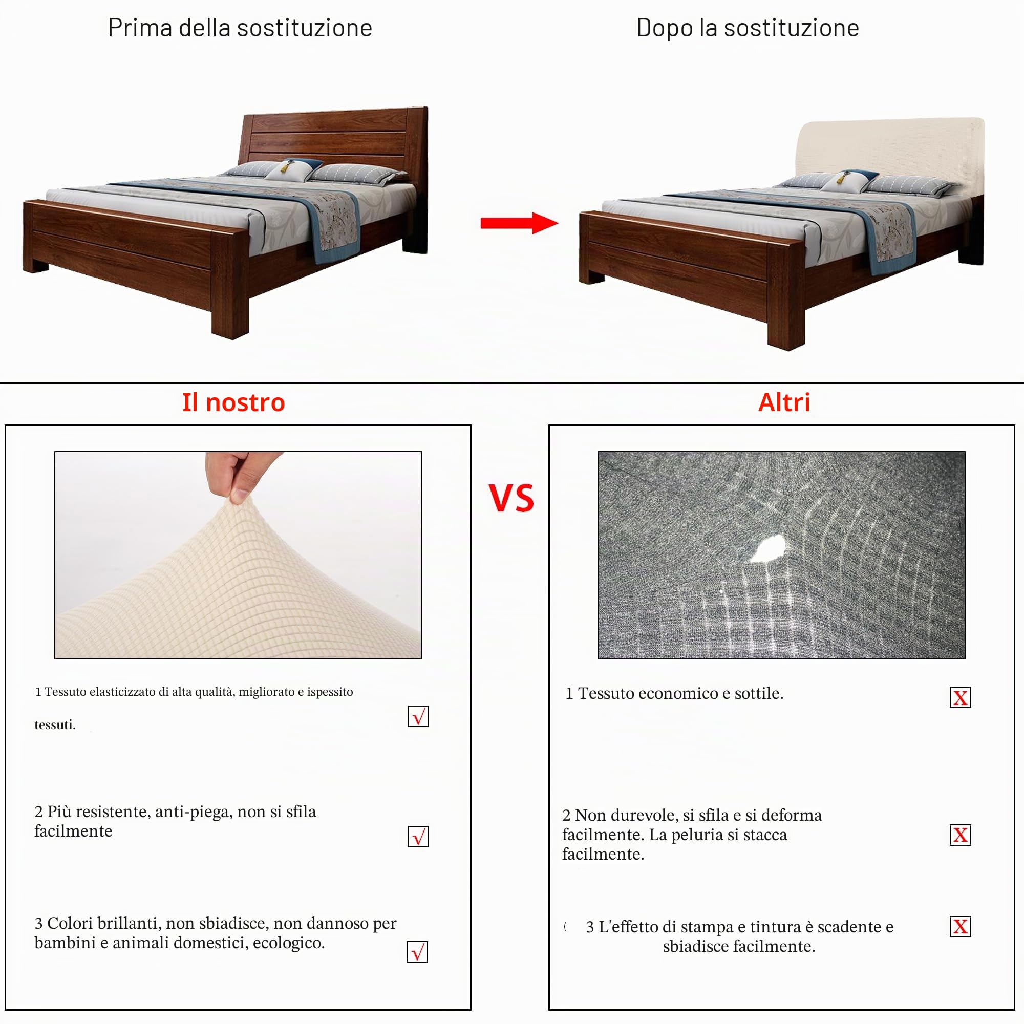 TIANSHU Copertura per Testiera per Letto, Copritestata del letto elasticizzato antipolvere per l'arredamento della camera da letto Lavabile (lunghezza 180 cm-205 cm,Beige)