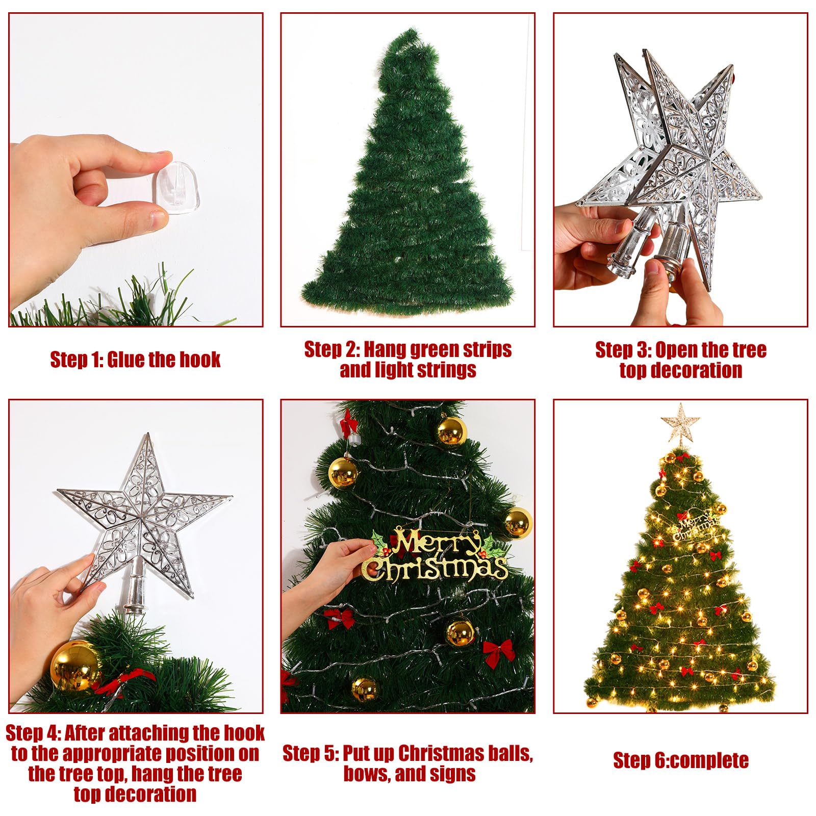 Hungdao Lot de 93 sapins de Noël lumineux pré-décorés avec décorations murales à suspendre - 22,9 m