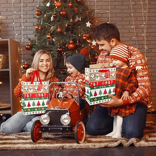 Miniatura 2 de SPERPAND 12 bolsas de regalo de Navidad con asas, bolsas grandes de Navidad de 12.6 pulgadas con pañuelos para regalos de Navidad, suministros de