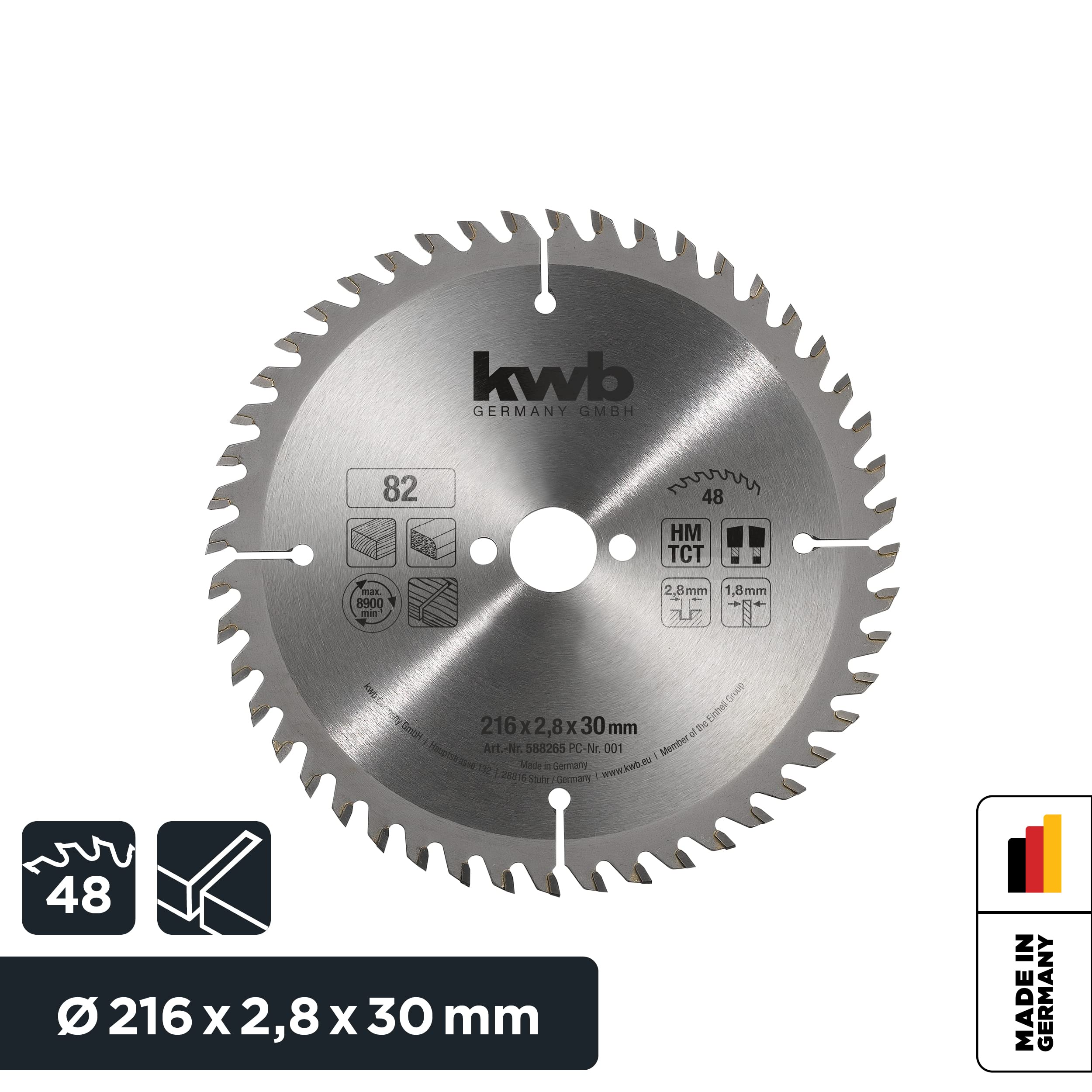 kwb Hoja de sierra circular de 216 x 30 mm, corte muy fino, apta para encimeras, madera y placas revestidas