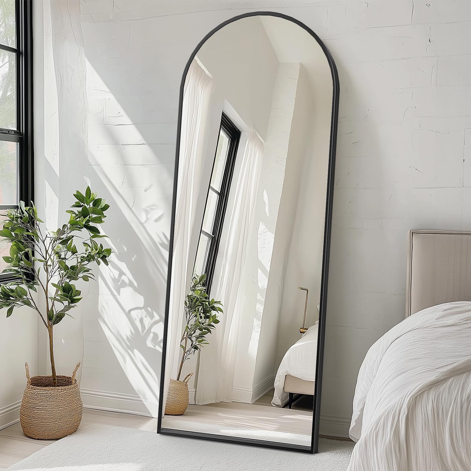 Sweetcrispy 71"x26" Arched Full Length Mirror - Standing or Leaning Full Body Mirror with Aluminum Alloy Thin Frame, Suitable for Bedroom or Cloakroom,Black