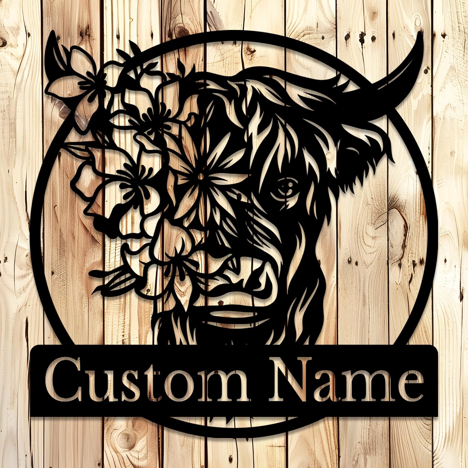 Senyer Style-7 Custom Highland Cow Metal Sign, Personalized Farm Name Sign, Farmhouse Wall Art, Ranch Decor (Style-7)