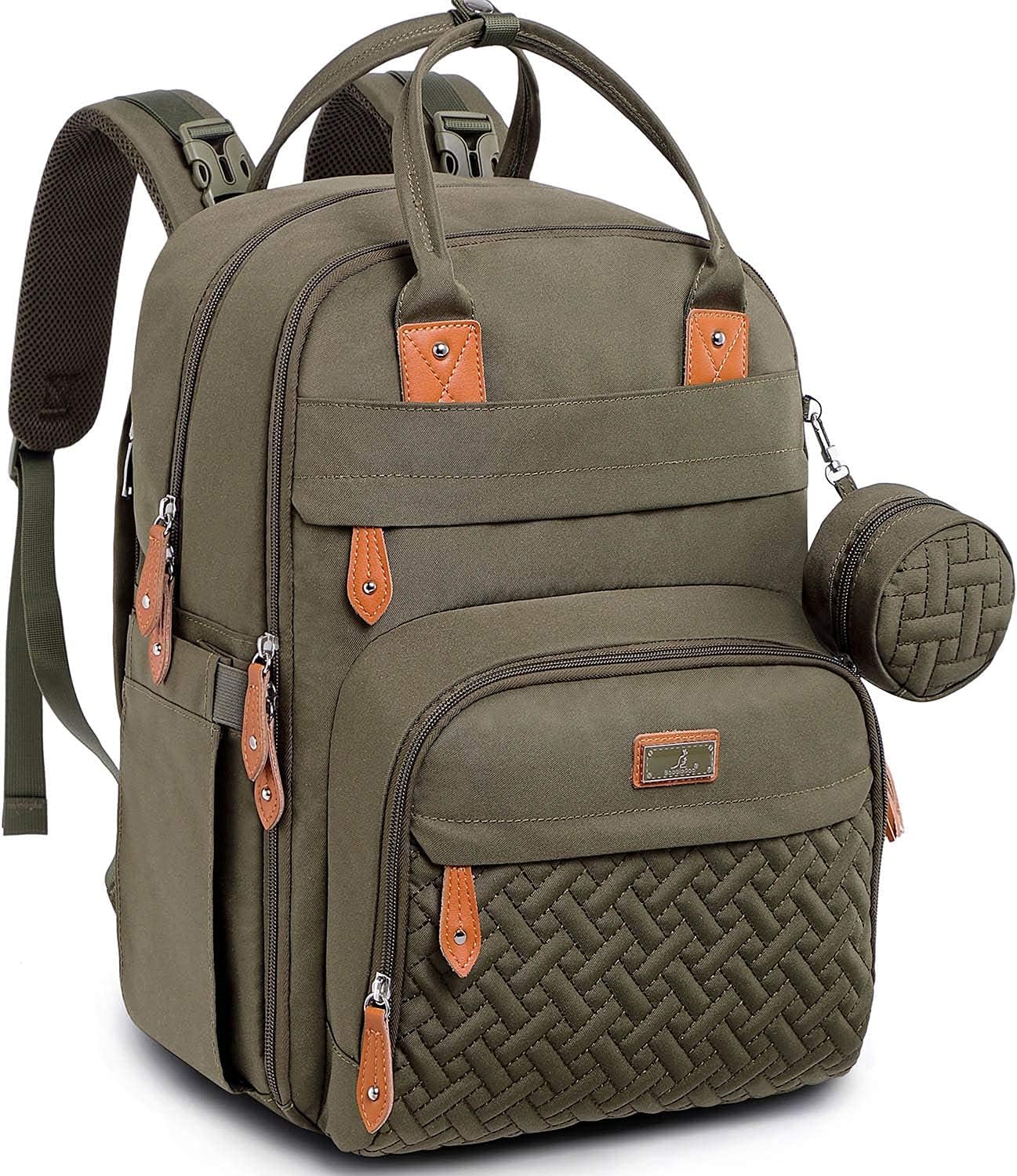 BabbleRoo Diaper Bag Backpack - Baby Essentials Travel Tote - Multi Function Water Resistant Diaper Bag, Travel Essentials Baby Bag with Changing Pad, Stroller Straps & Pacifier Case - Army Green