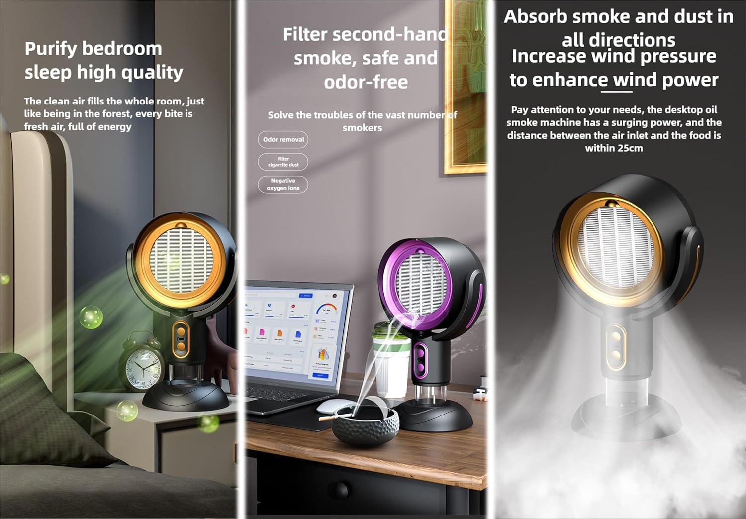 Smoke Away Purifier Fan Puffhide Purifier - Mini Smoke Diffuser and Portable Smoke Air Purifier, Smoke Fan for Smoking Indoors with Rechargeable Design.Puff Hide Smoke. (rechargeable gold)