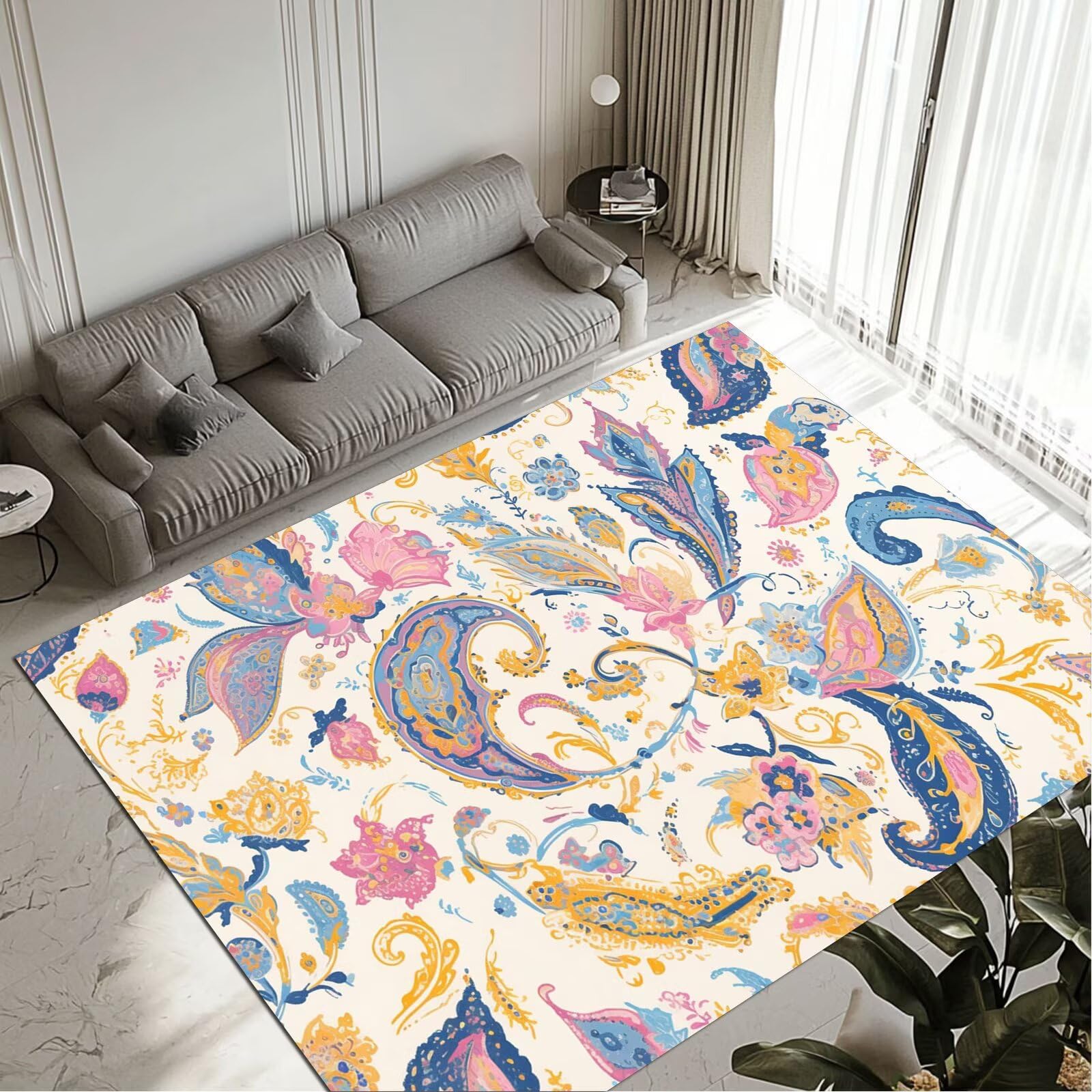 Tapis Lavable et Antidérapant Mandala Grand Tapis de Salon Étanche