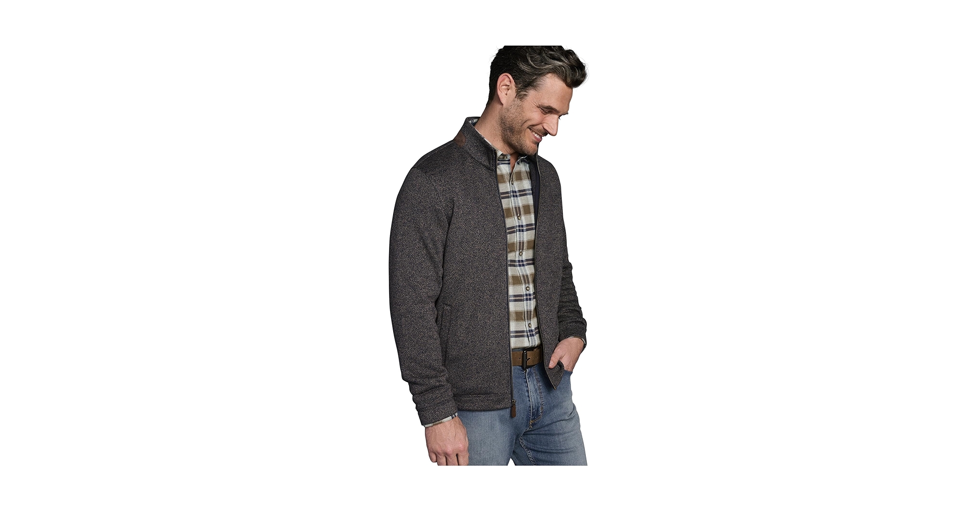 Amazon.com: Johnston & Murphy Marled Rib Full Zip Navy/Brown