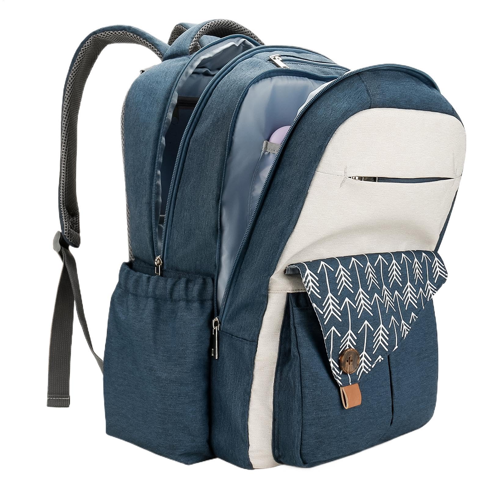 Grande zaino per pannolini, doppio strato da viaggio indispensabile, borsa tote con cinghie per passeggino, borsa da viaggio impermeabile con porta di ricarica multifunzione