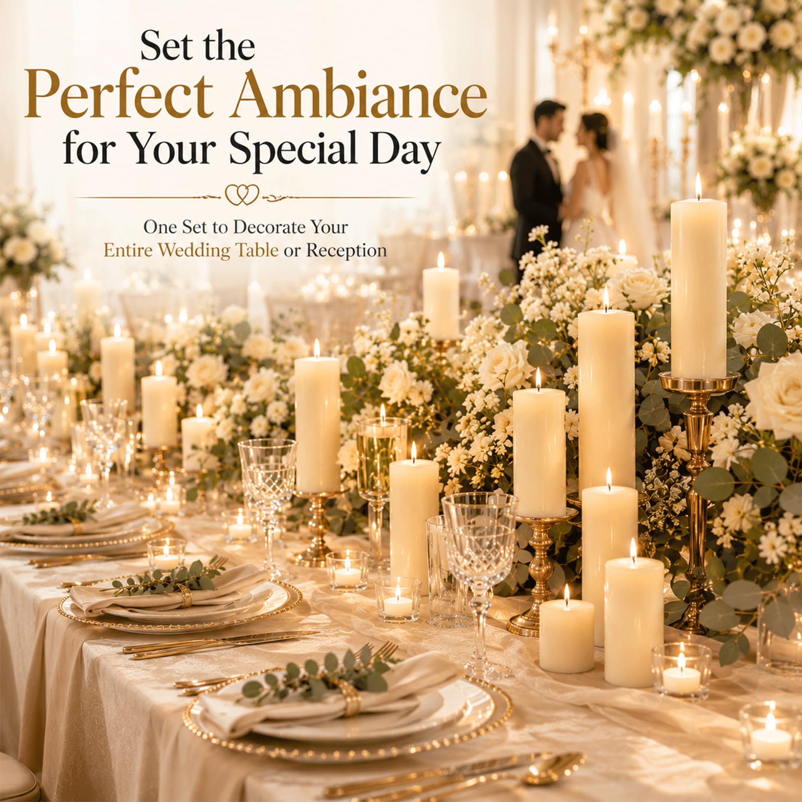 Juego de 18 velas de cera de soja, pilares blancos sin perfume (2 x 3, 2 x 6, 2 x 8 pulgadas) y 12 velas de té, larga combustión limpia, velas de soja natural sin humo para bodas, fiestas, hogar, mesa
