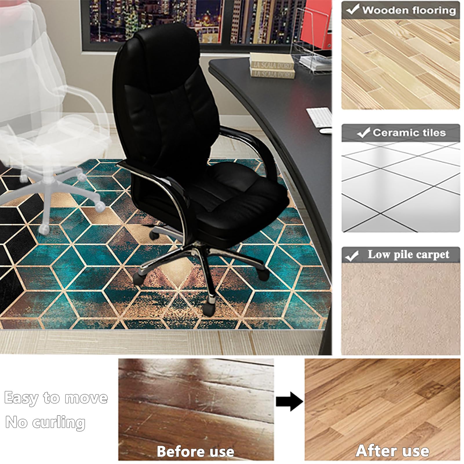 Protector Suelo Silla Ruedas Antideslizante Alfombra Silla Gaming Alfombra Oficina para Silla con Ruedas Alfombra Silla Escritorio Alfombra Protectora Suelo Silla Alfombra Gamer 150 x 180 cm