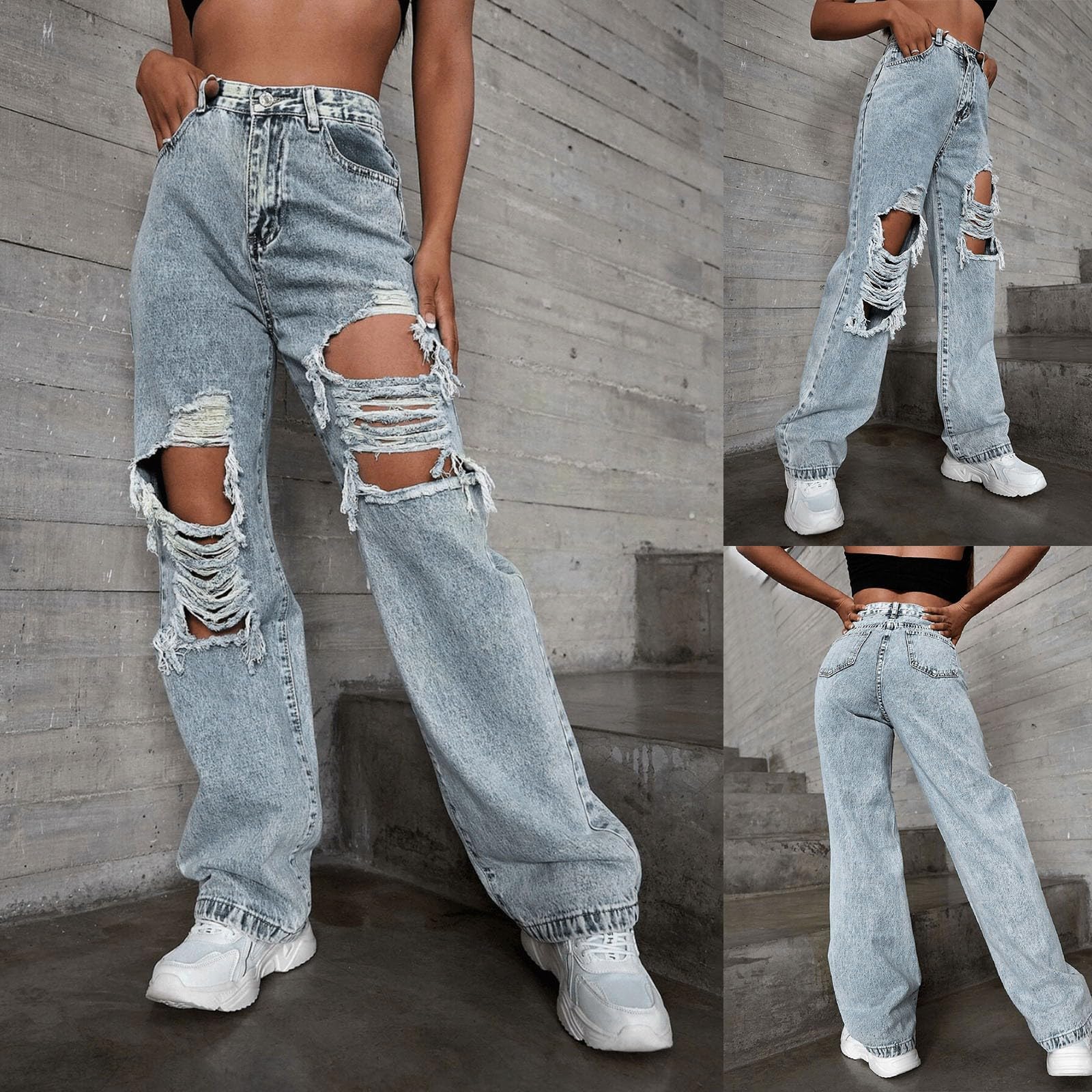 Jeans Damen Jeanshosen Skinny Jeans Denim High Waist Slim Leggings Röhrenjeans Bleistifthosen Bleistift Hosen mit Löchern