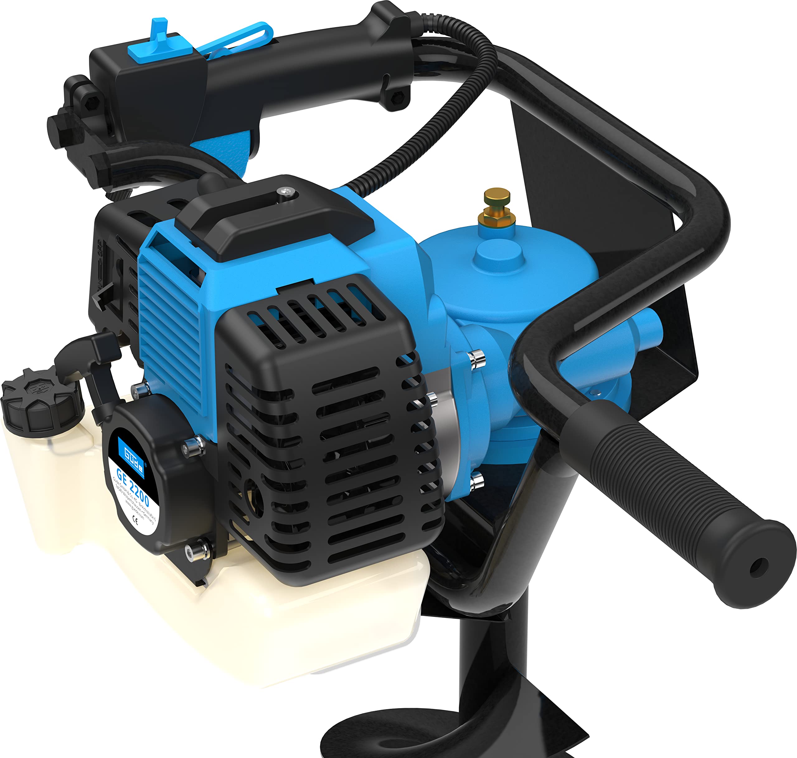 Güde Taladro de tierra de motor GE 2200 (motor de gasolina de 2 tiempos 2,2/3 (kW/PS), 52 cm³, 7500 1/min, diámetro de la broca: 100/150/200 mm, controles en el mango, bomba de cebado, función fiable