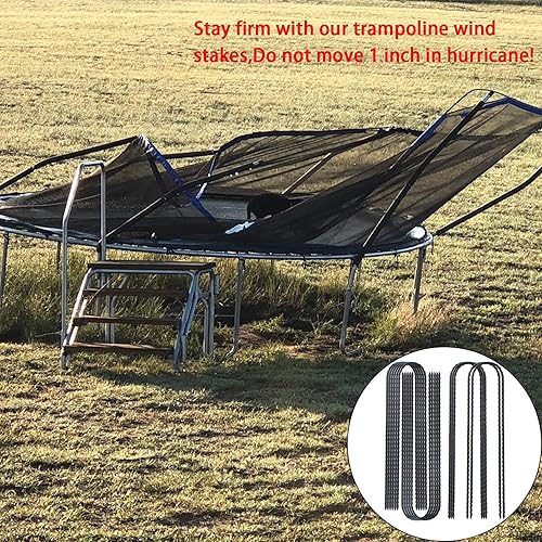 Miniatura 7 de Paquete de 12 estacas de refuerzo de 12 pulgadas, anclajes de trampolín resistentes, estacas de tierra, anclajes de acero para tierra, color negro