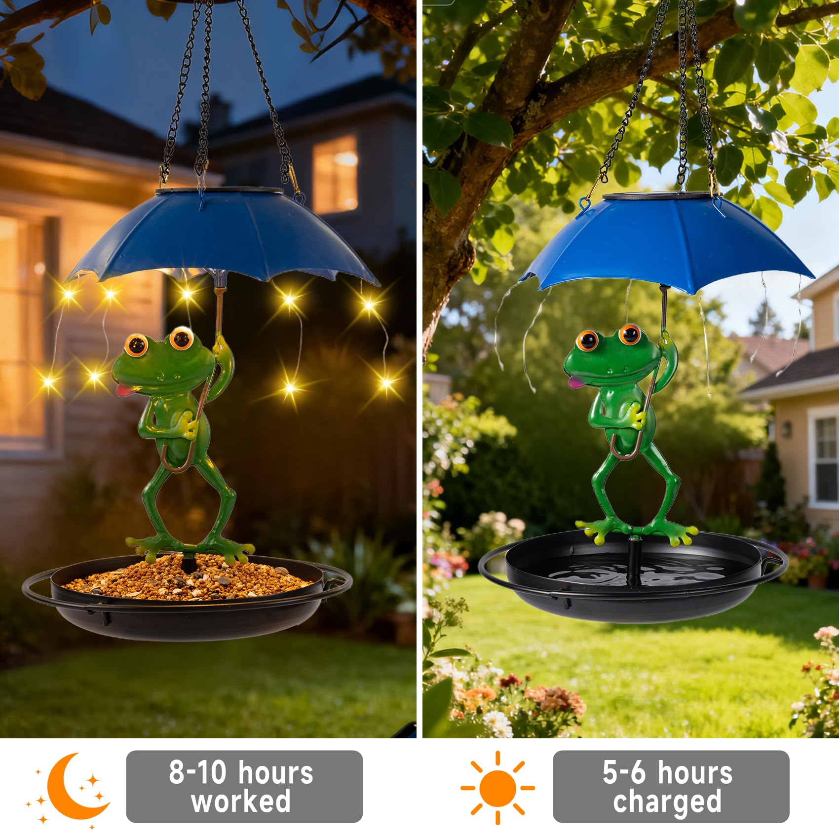 Mangiatoia solare per uccelli per esterni, decorazione da giardino da appendere, statuetta in metallo per esterni, con luci solari per colibrì, mangiatoia impermeabile per uccelli selvatici, regalo da