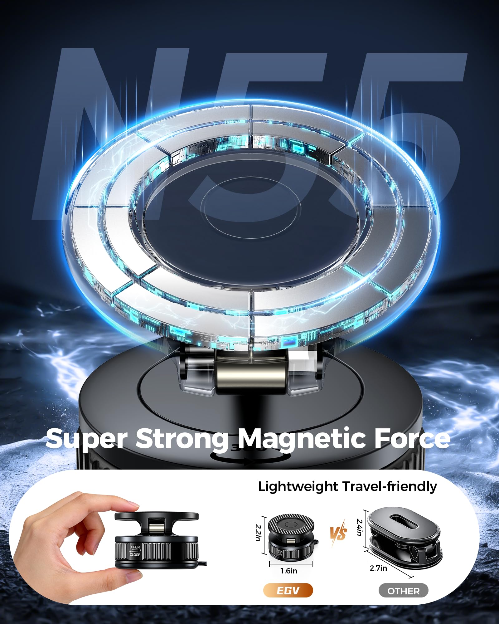 Car Phone Holder for Magsafe – [Carbon Fiber] Phone Mount for Car [Super Strong Magnetic, 360° Adjustable, 108LBS Vacuum Suction] Phone Holders for Your Car, Car Accessories for iPhone 17–12 Series - 5