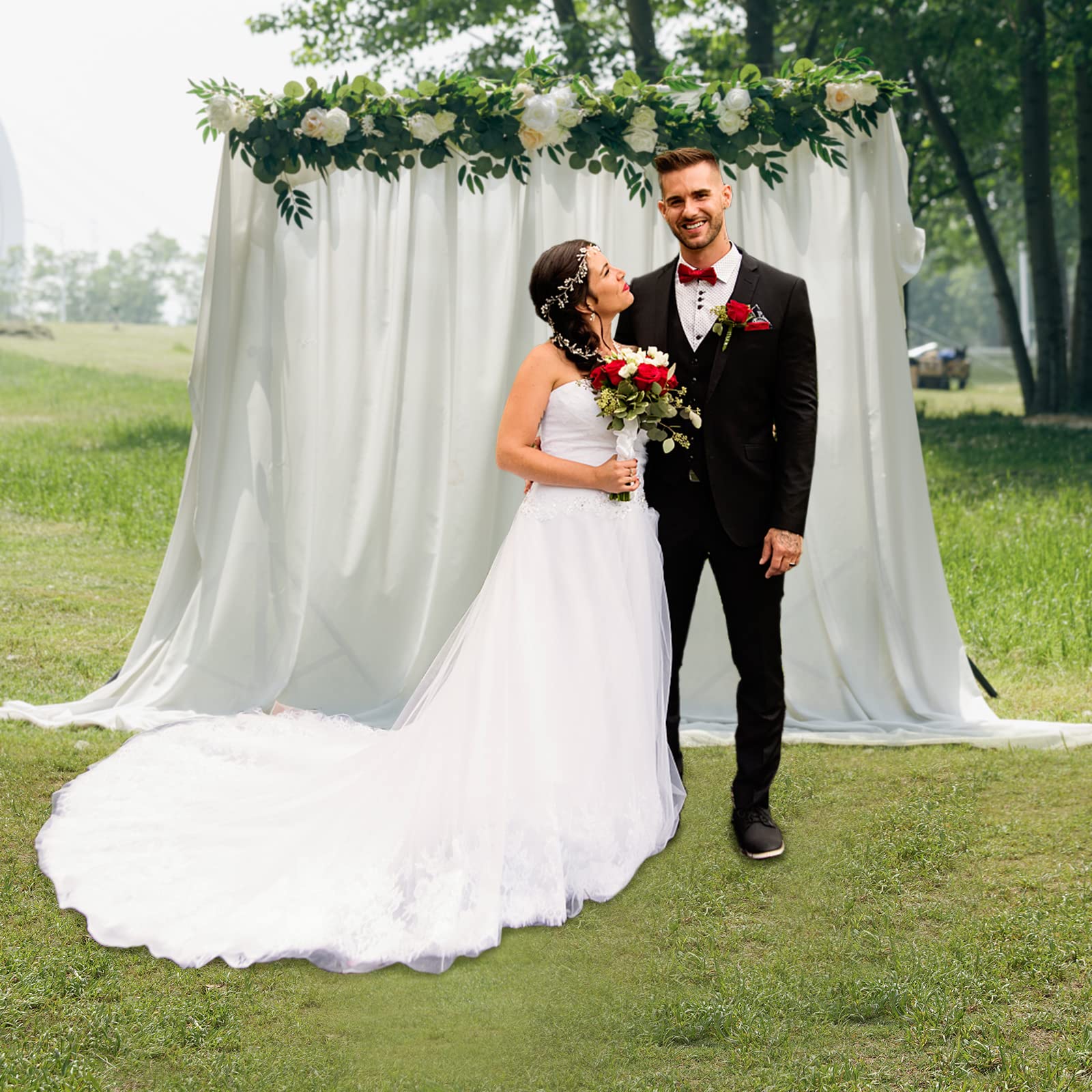 mankayoo Artificial Eucalyptus Garland with Flowers 6FT, White Flower Garland Handcrafted Wedding Table Centerpieces for Dinner Bridal Shower Party Arch Backdrop Decorations