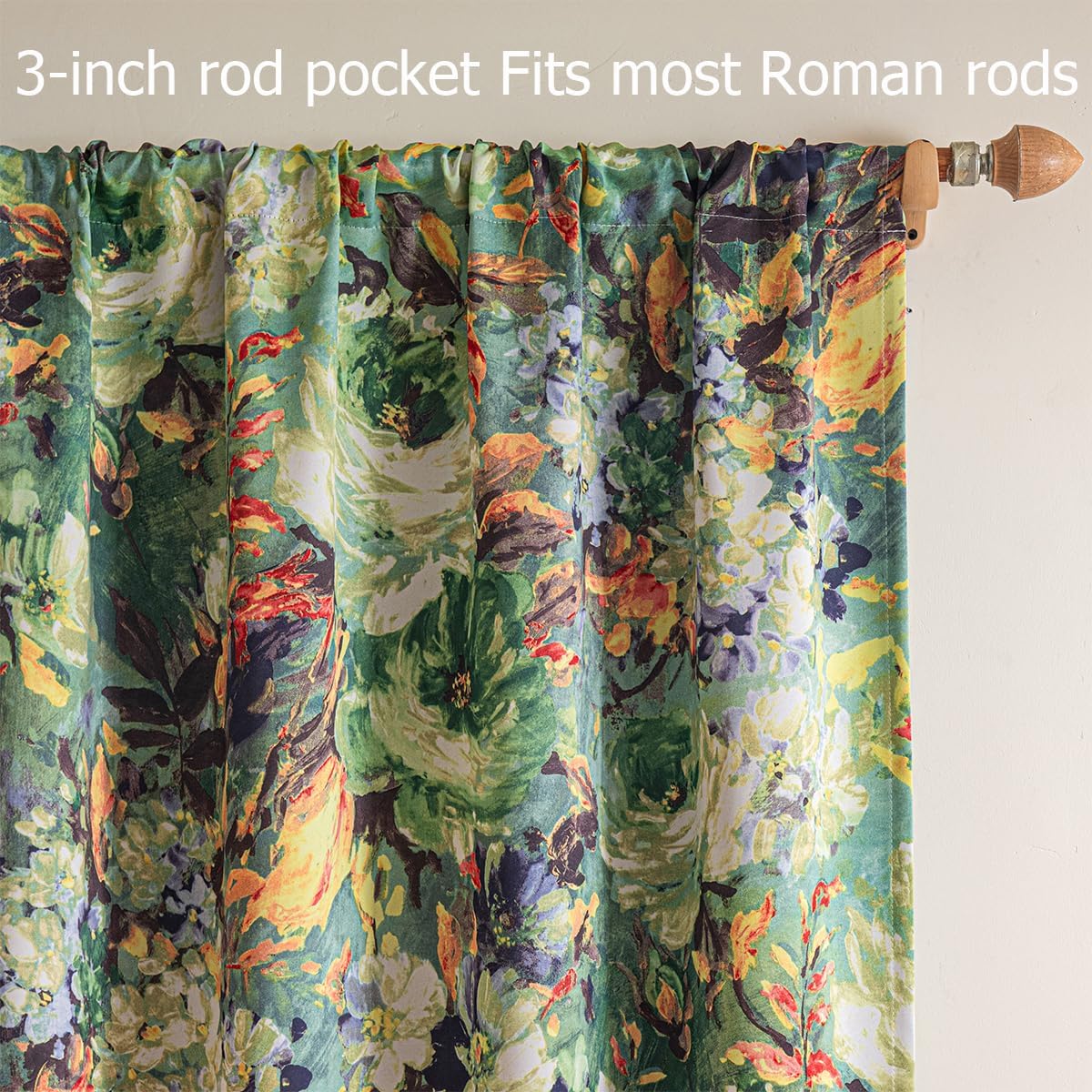 Printing Curtains Deluxe Green Living Room Room semi Shading Curtain Design Elegant Pole Pocket Flower Drapes 1 Pair 52 "W x84 L Green