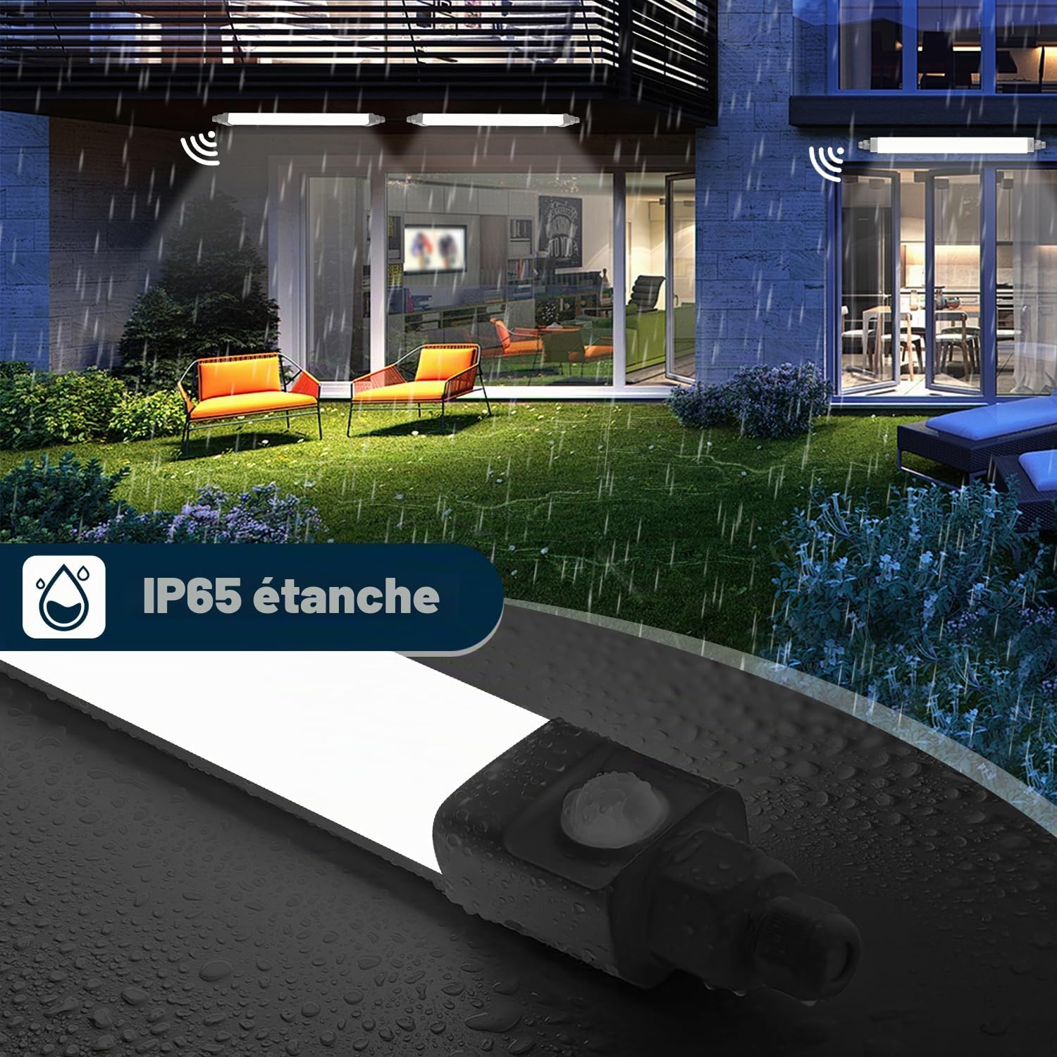 buling 2 Pièce Neon LED 115cm avec Détecteur de Mouvement,36W 3600lm 4000K Lampe Garage avec Capteur de Mouvement,IP65 Imperméable Reglette LED Tube pour Exterieur Intérieur Atelier,Cave,Bureau