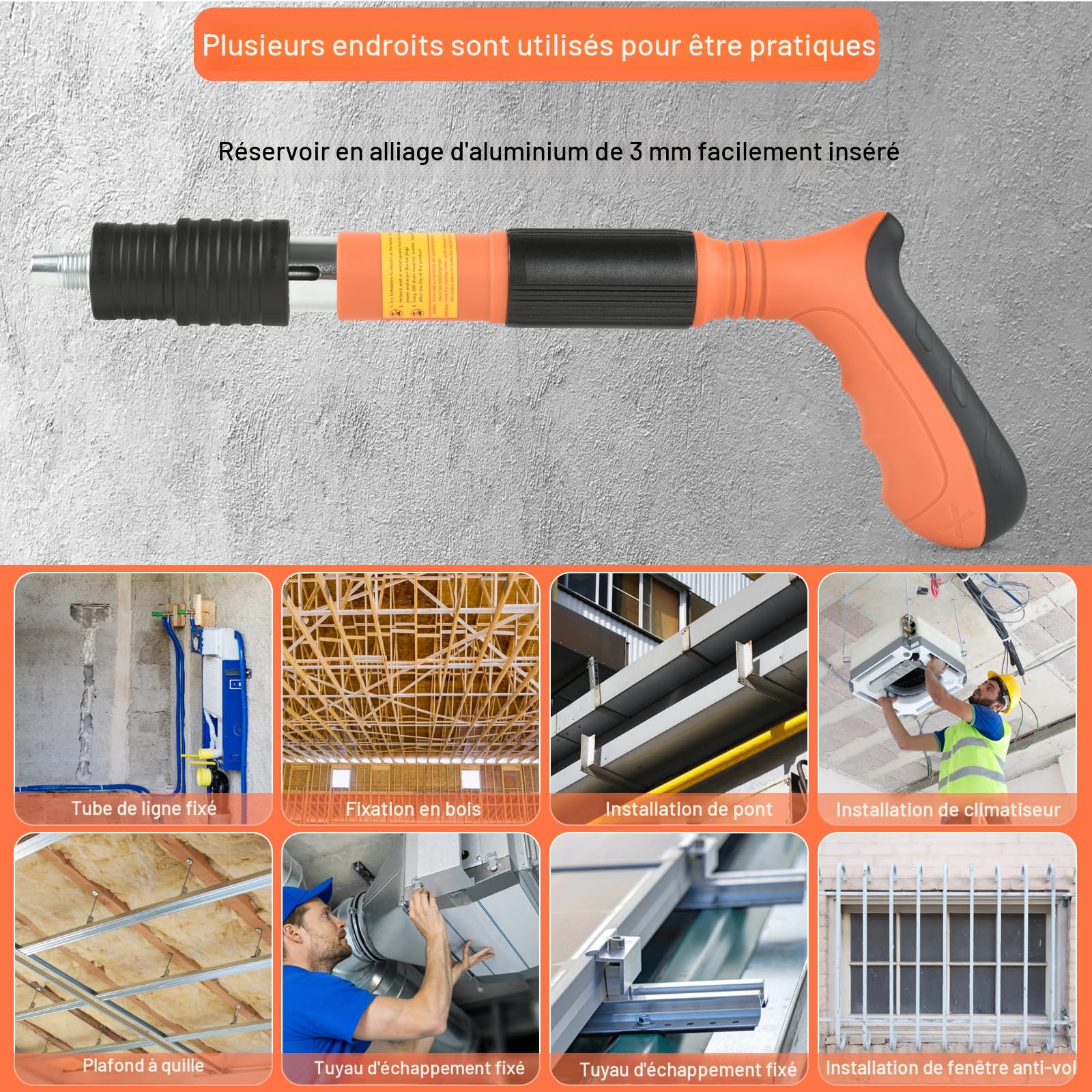 Kit De Pistolet à Béton Avec 110 Clous Ronds, Pistolet à Clous En Acier Pour Béton, Pistolet à Ongles Manuel Réglable à 5 Vitesses, Outil De Fixation Murale Portable