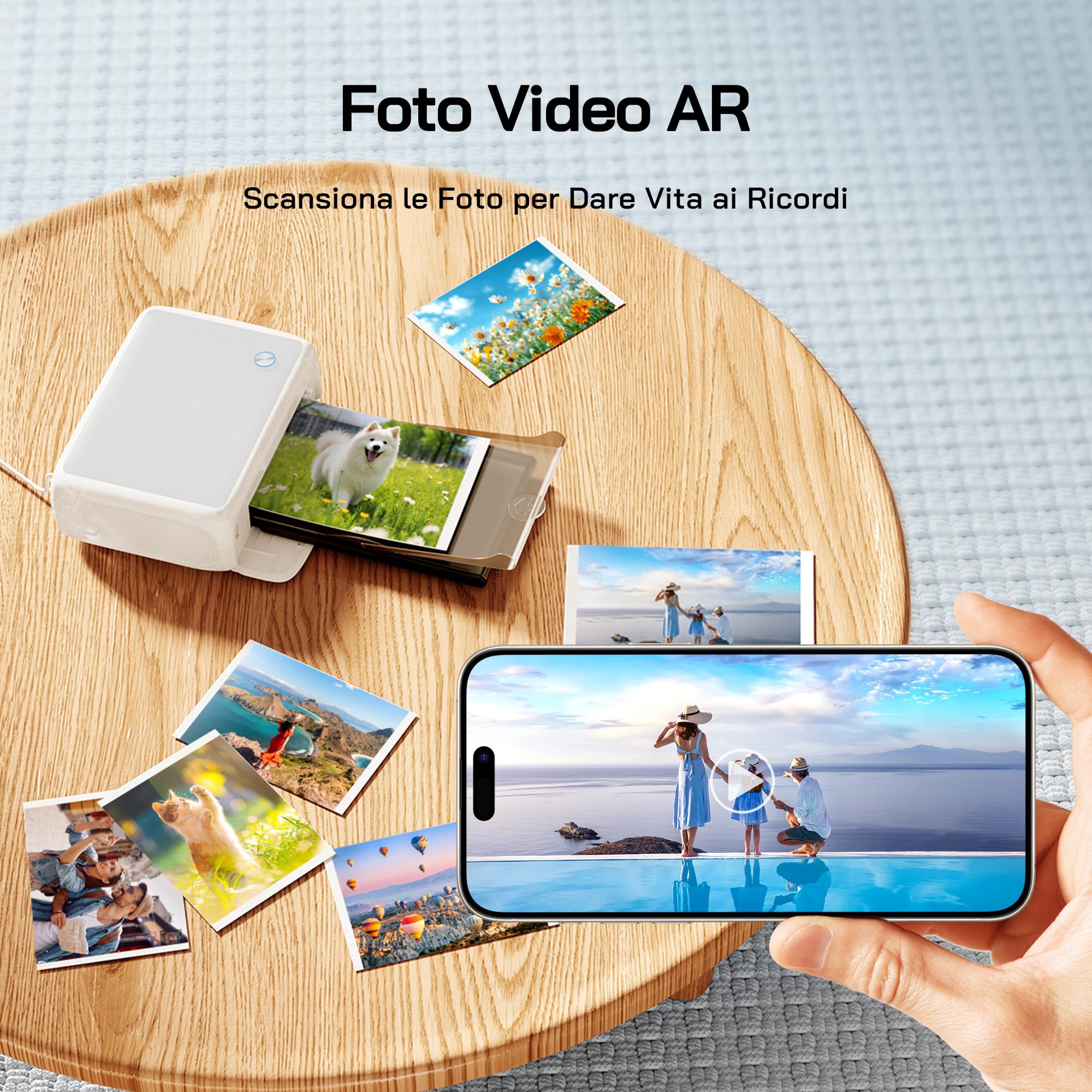 WOLFANG Stampante fotografica, stampante fotografica istantanea con 54 fogli (4"x6"), supporta la connessione WiFi, app di fotoritocco creativo, per smartphone iOS/Android